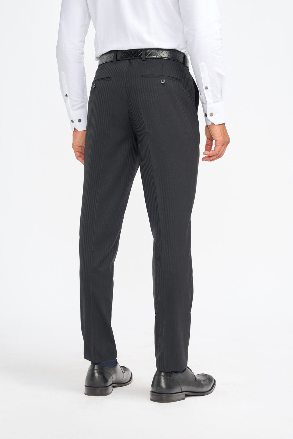 Men’s Black Wool Pinstripe Trousers - Roberto - Black