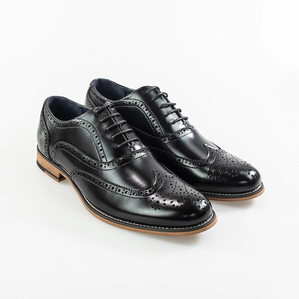 Men's black XL leather brogue lace-up shoes, OXFORD.