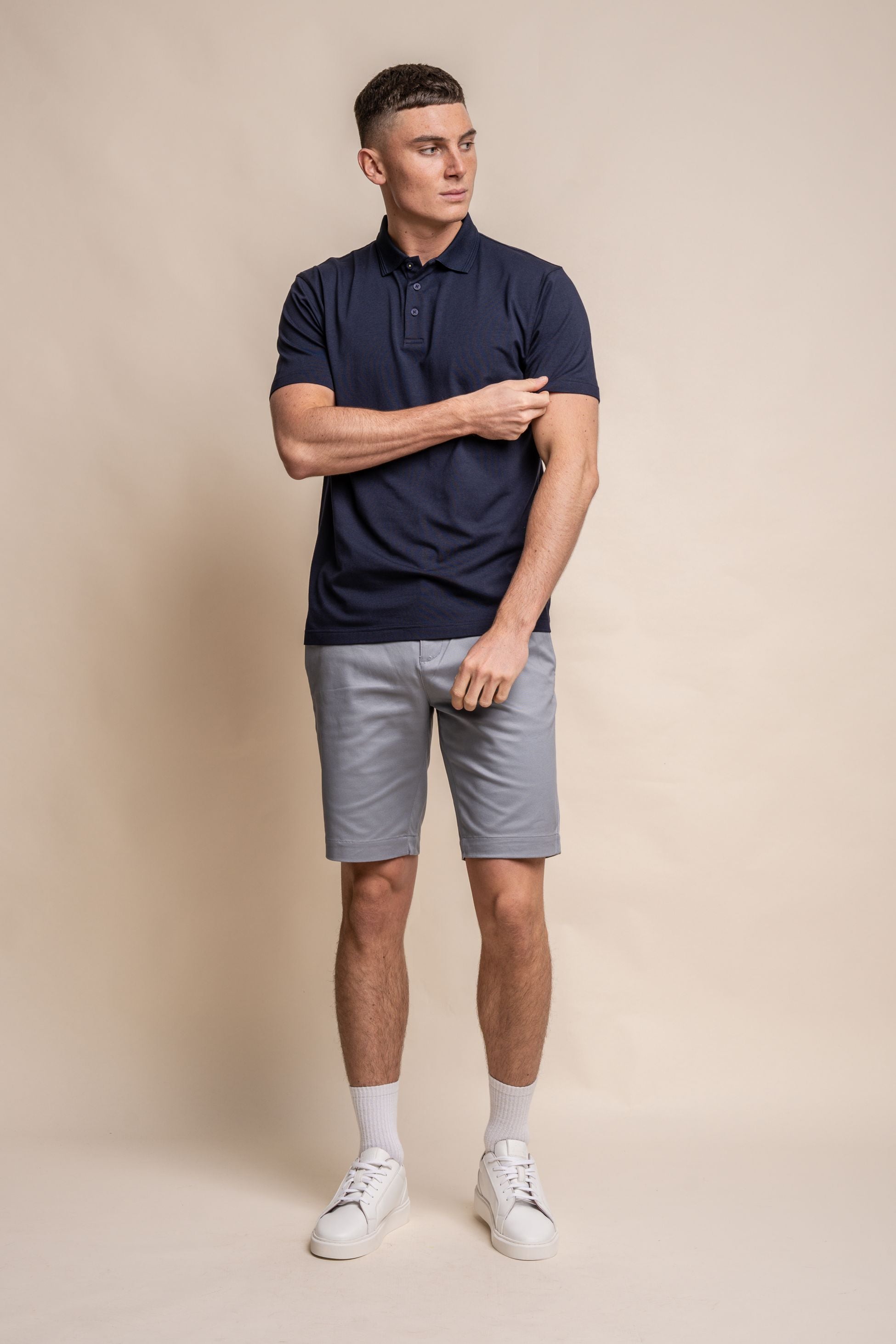 Mens Navy Blue Slim Fit Cotton Short Sleeve Polo T Shirt KELSEY