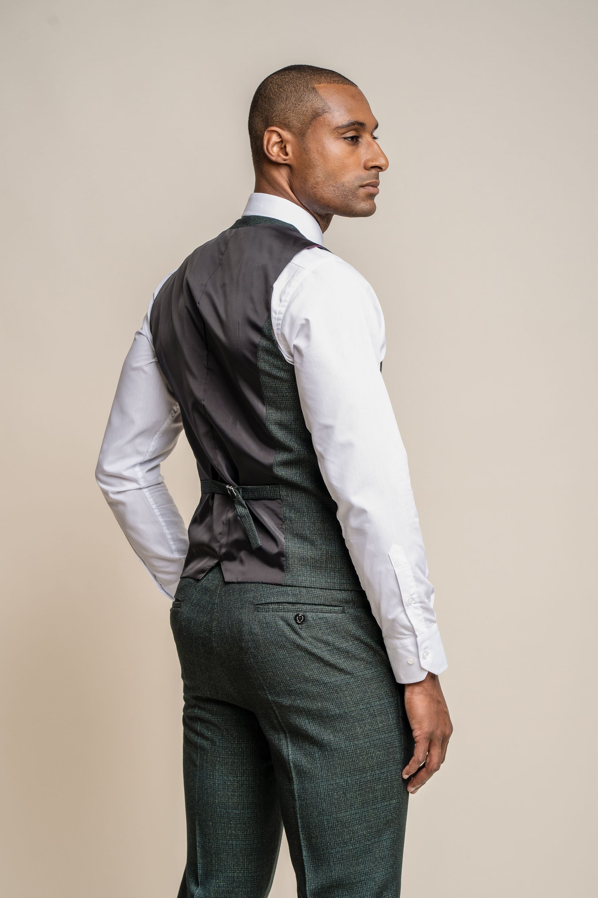 Mens Olive Tweed Glen Check Slim Fit Formal Waistcoat CARIDI