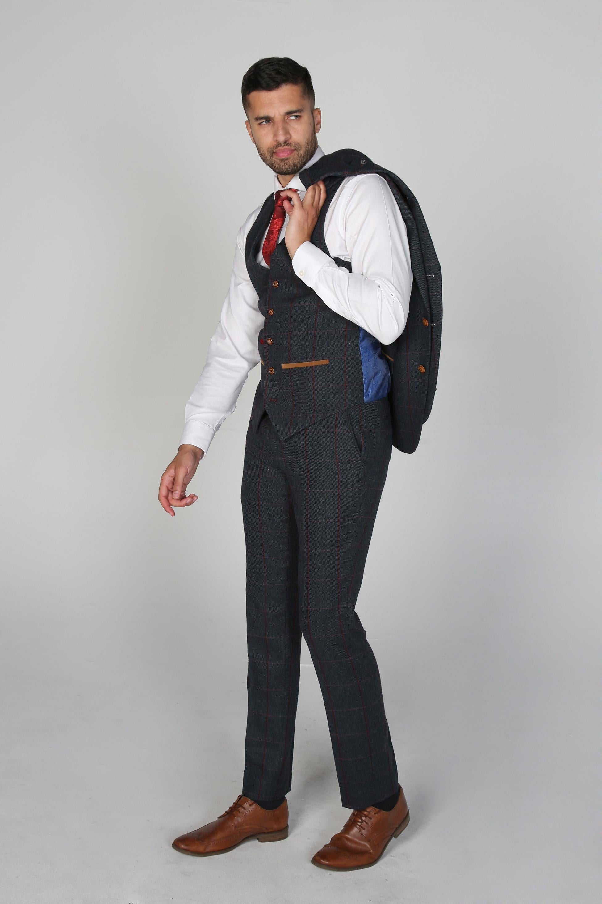 Mens Navy Herringbone Retro Waistcoat MADRID