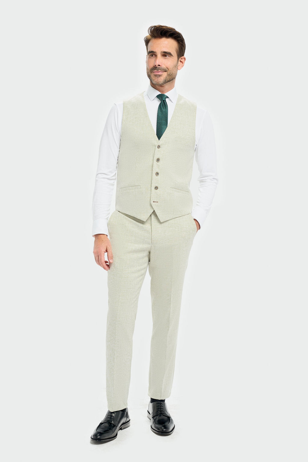 Mens Sage Green 3 Piece Slim Fit Textured Formal Suit TROPEZ