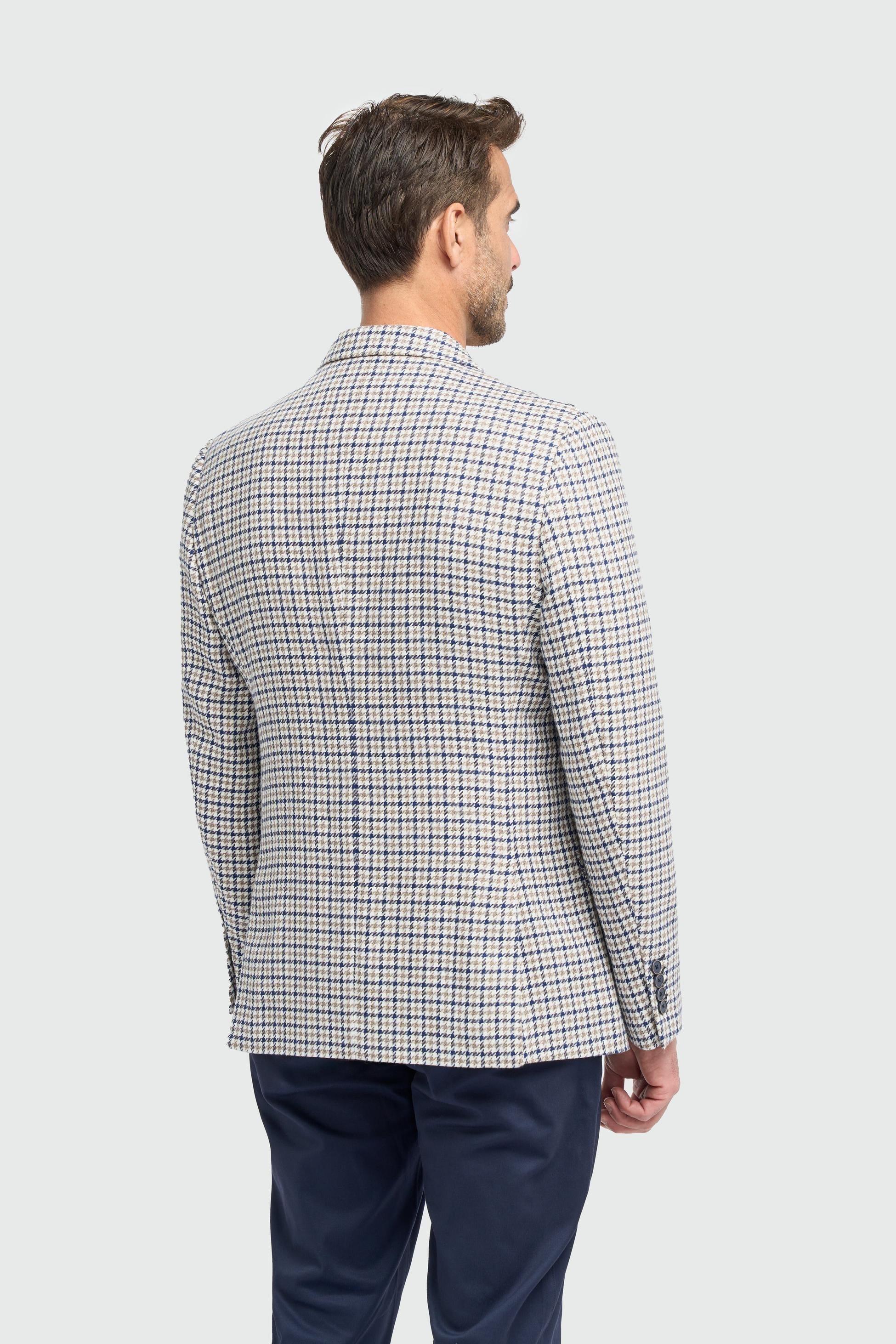 Mens Beige Cotton Houndstooth Blazer BARTELA