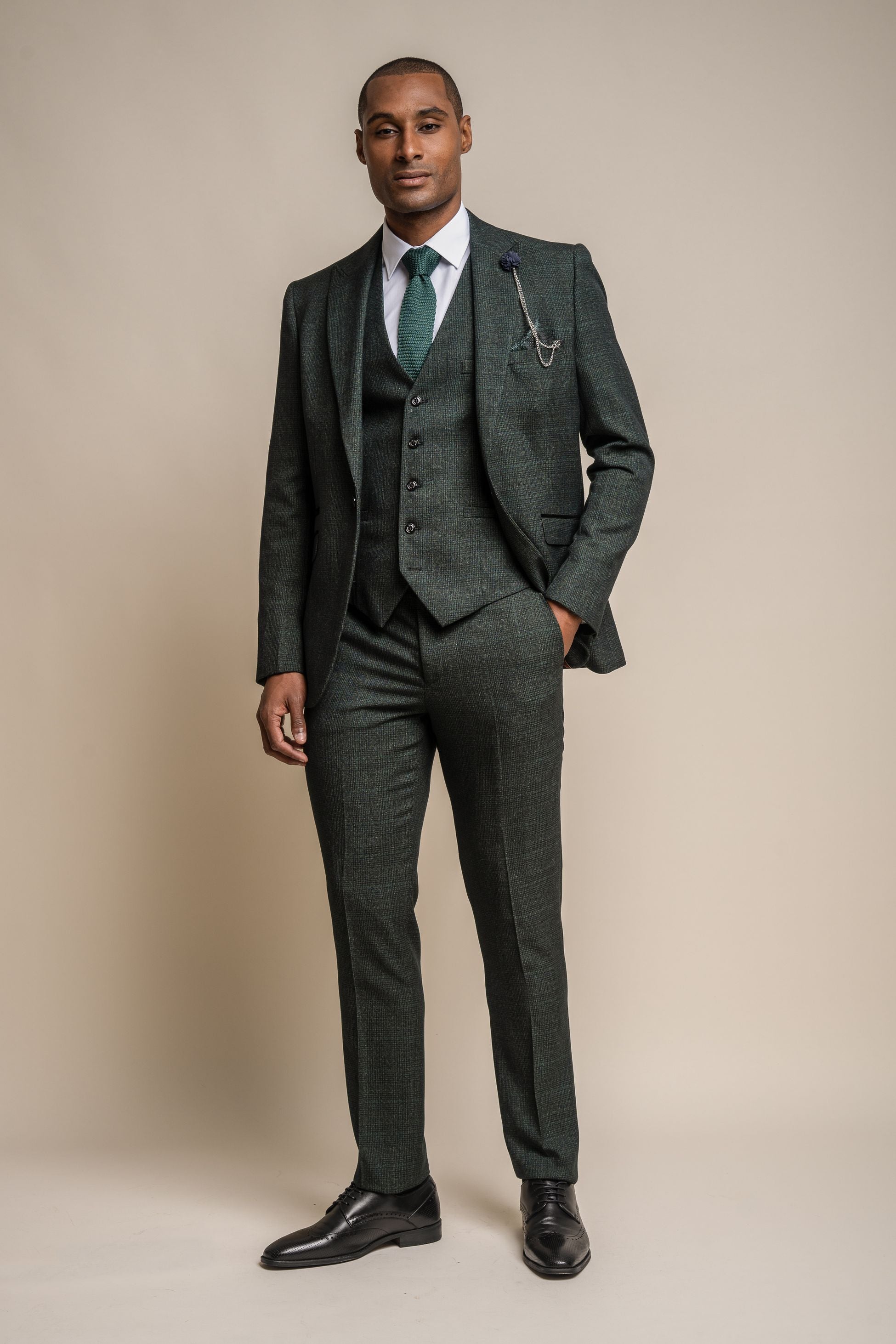 Men’s Olive Tweed Glen Check Slim Fit Suit Jacket CARIDI