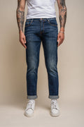 Men's Casual Slim Fit Denim Stretch Jeans - Dark Blue