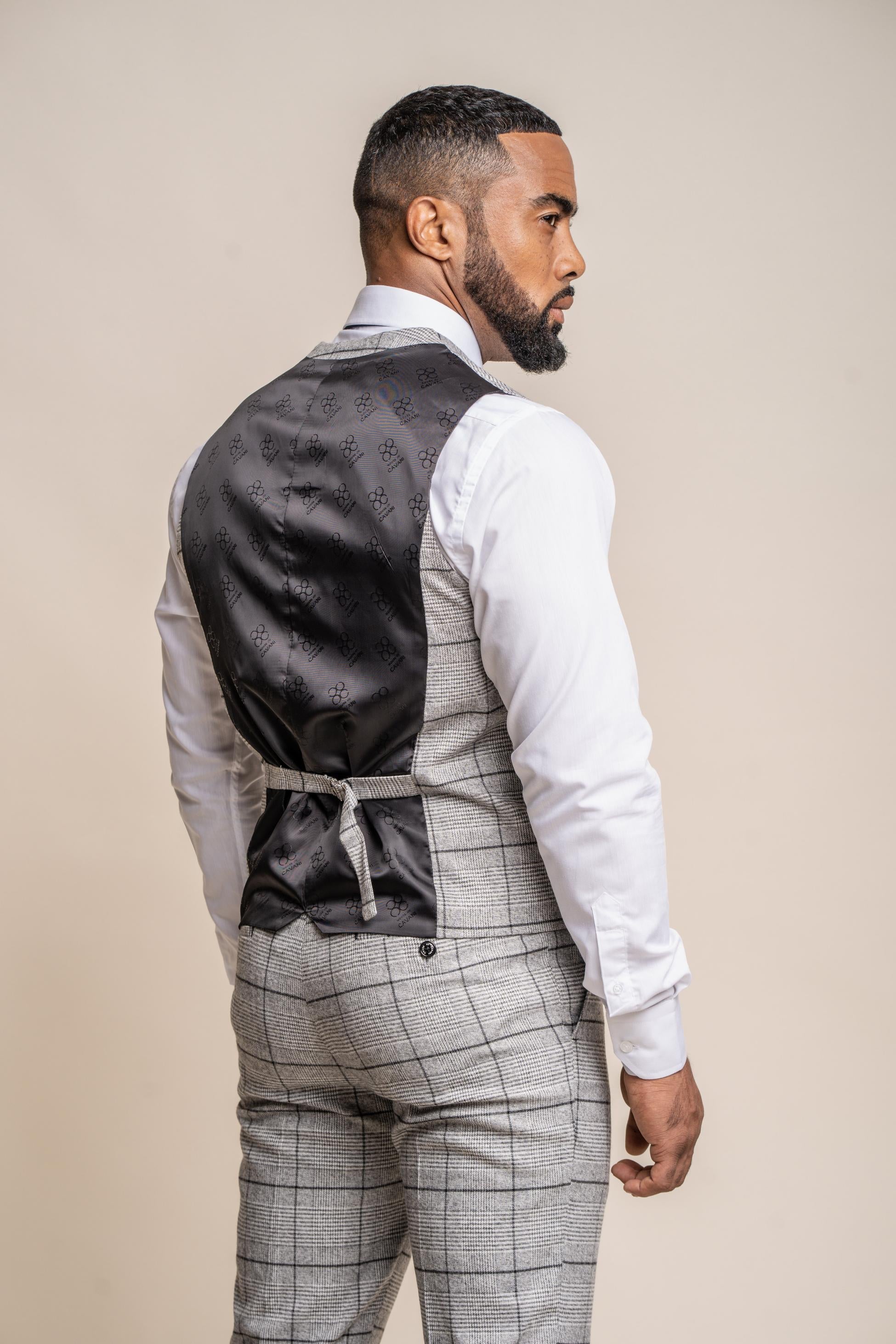 Men's Ghost Platinum Grey Tweed Windowpane Slim Fit Suit