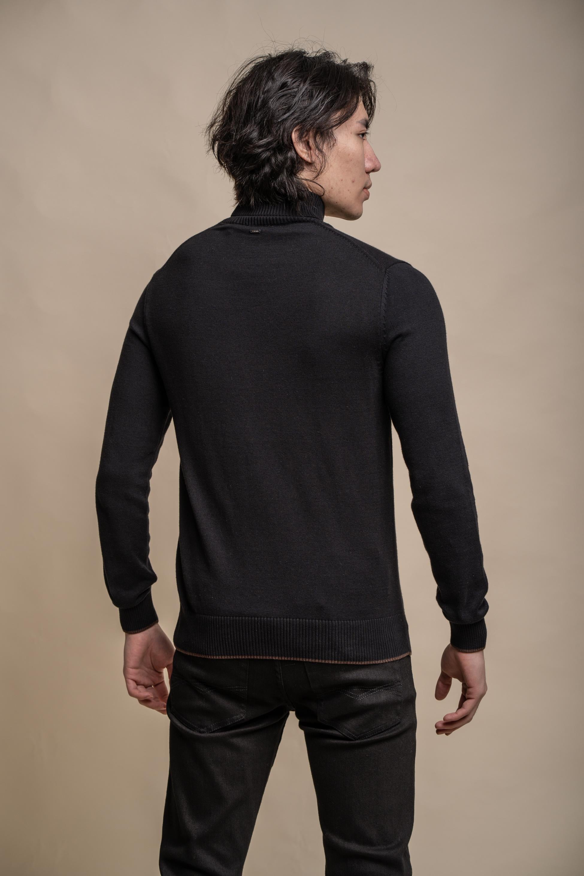 Mens Black Cotton Turtleneck Jumper KARRIS