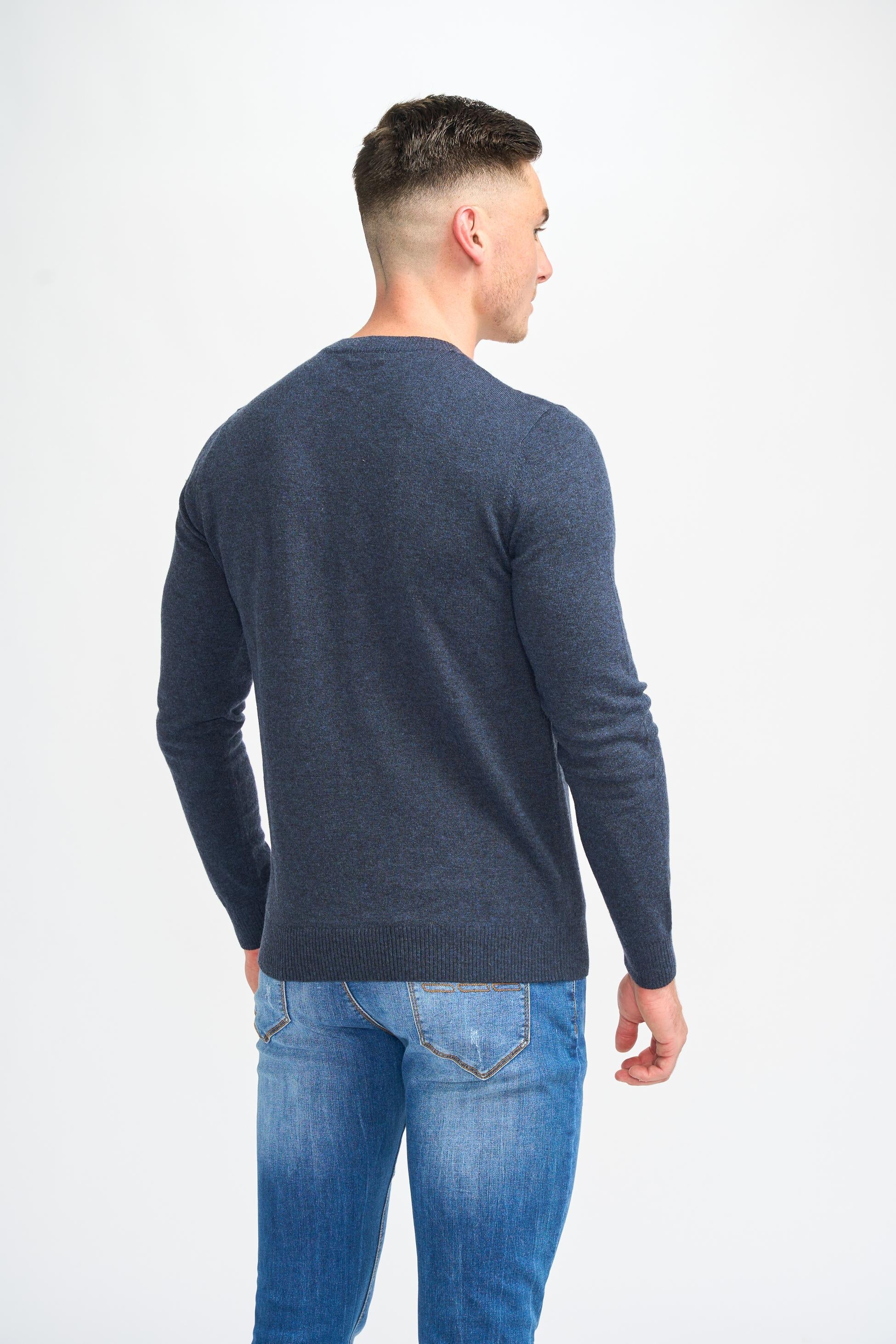 Mens Navy Blue Wool Blend Knit Pullover Jumper CONNALL