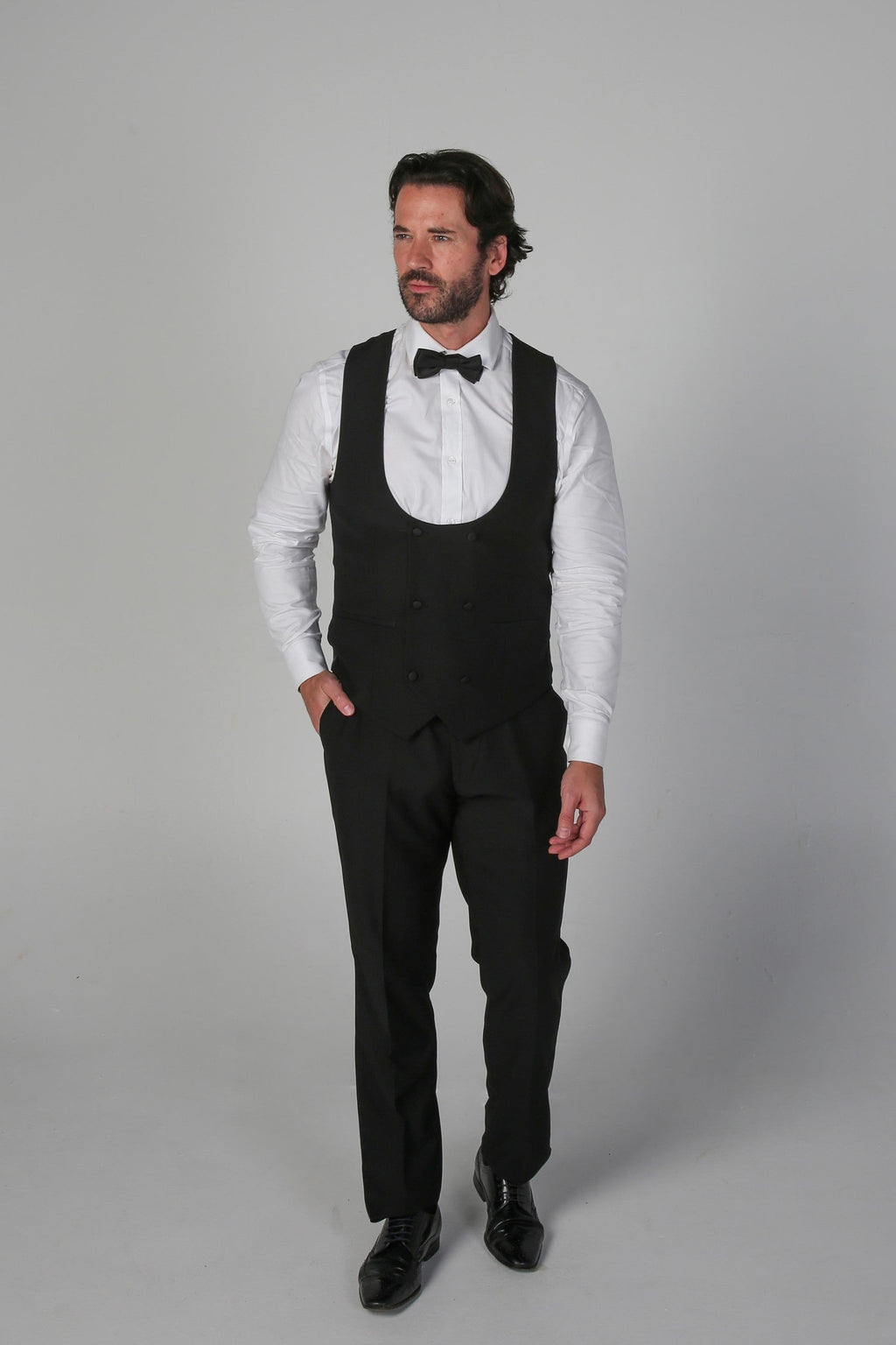 Mens Black Double Breasted Tuxedo Suit Waistcoat FORD