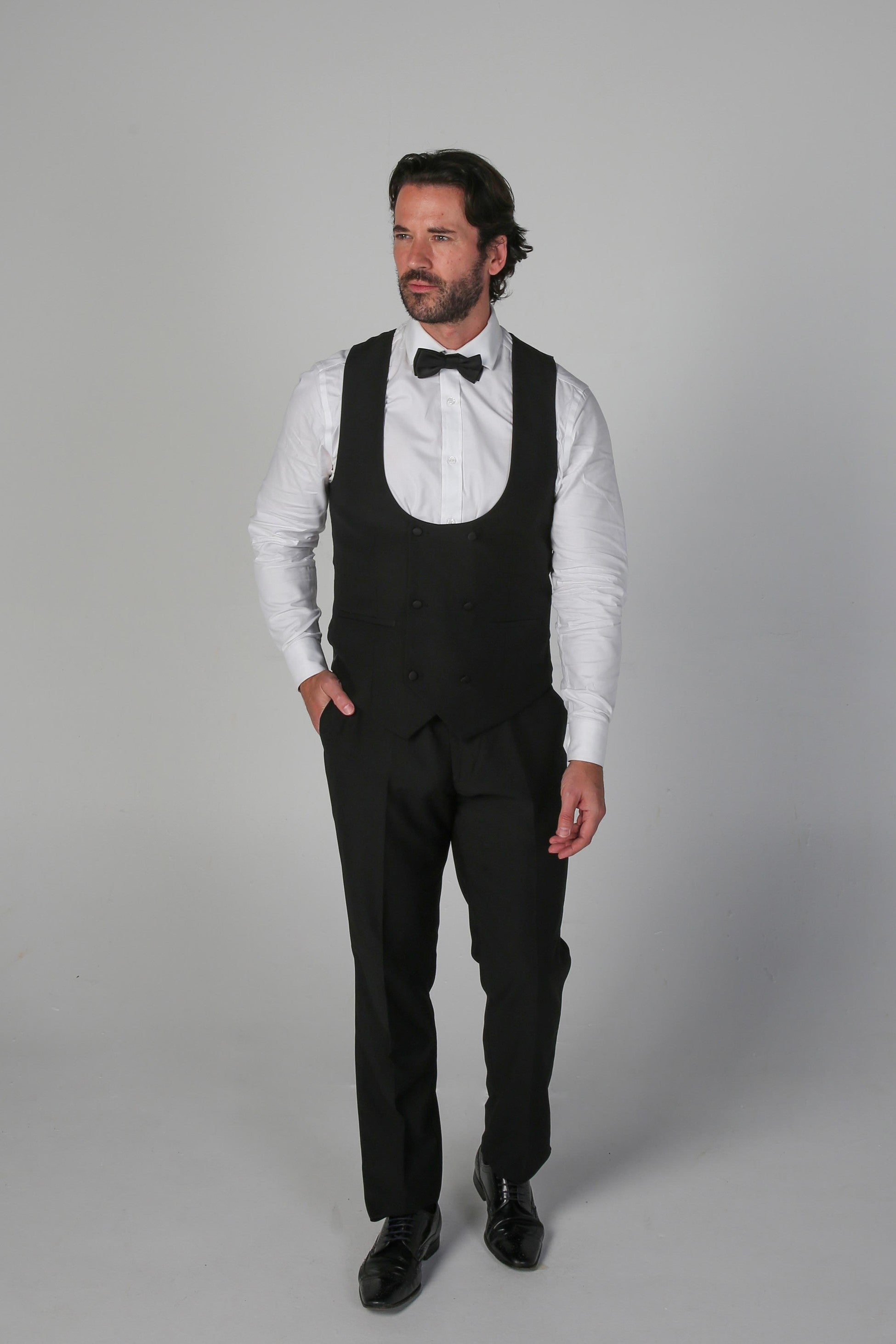Mens Black Double Breasted Tuxedo Suit Waistcoat FORD