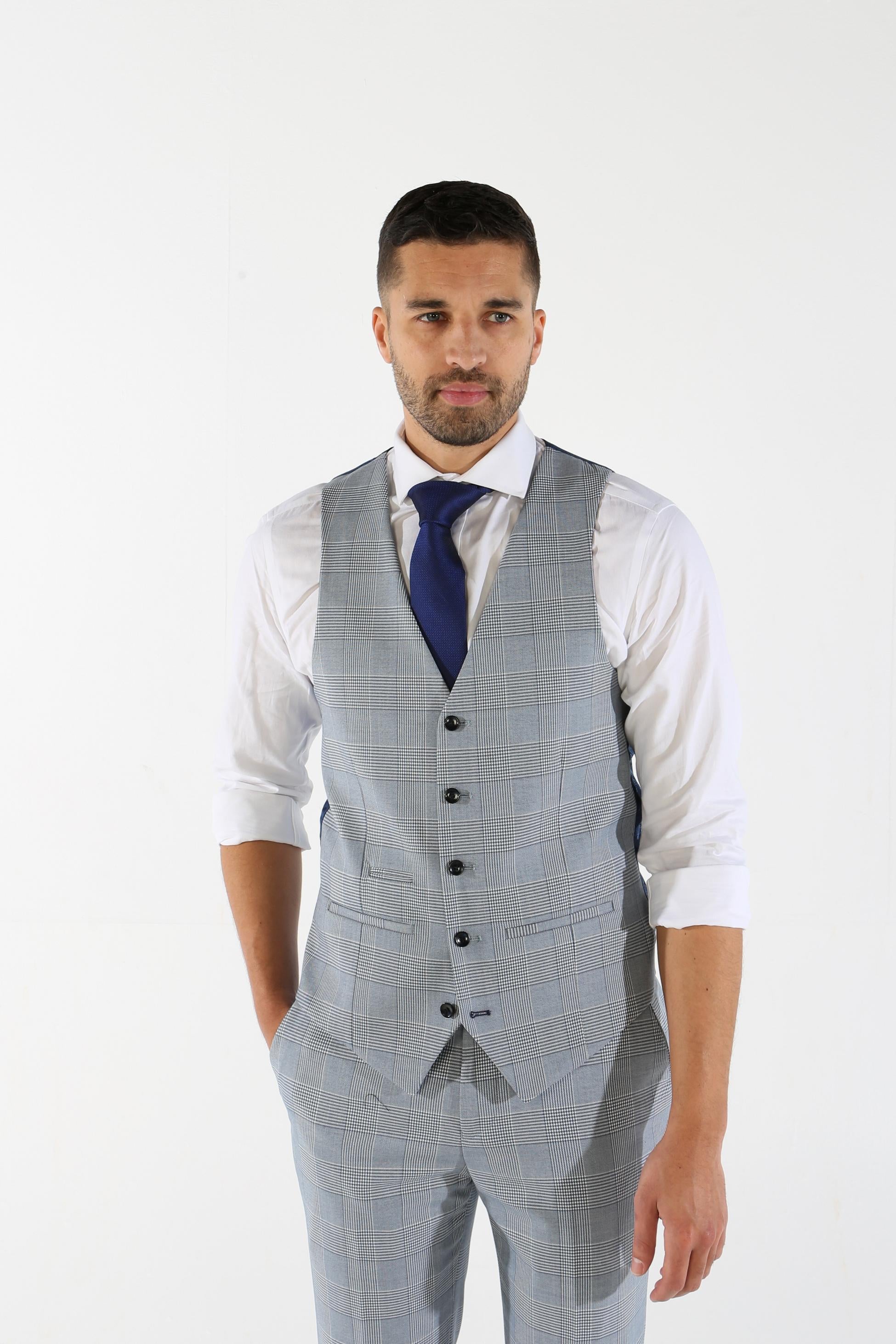 Mens blue houndstooth check waistcoat Mark