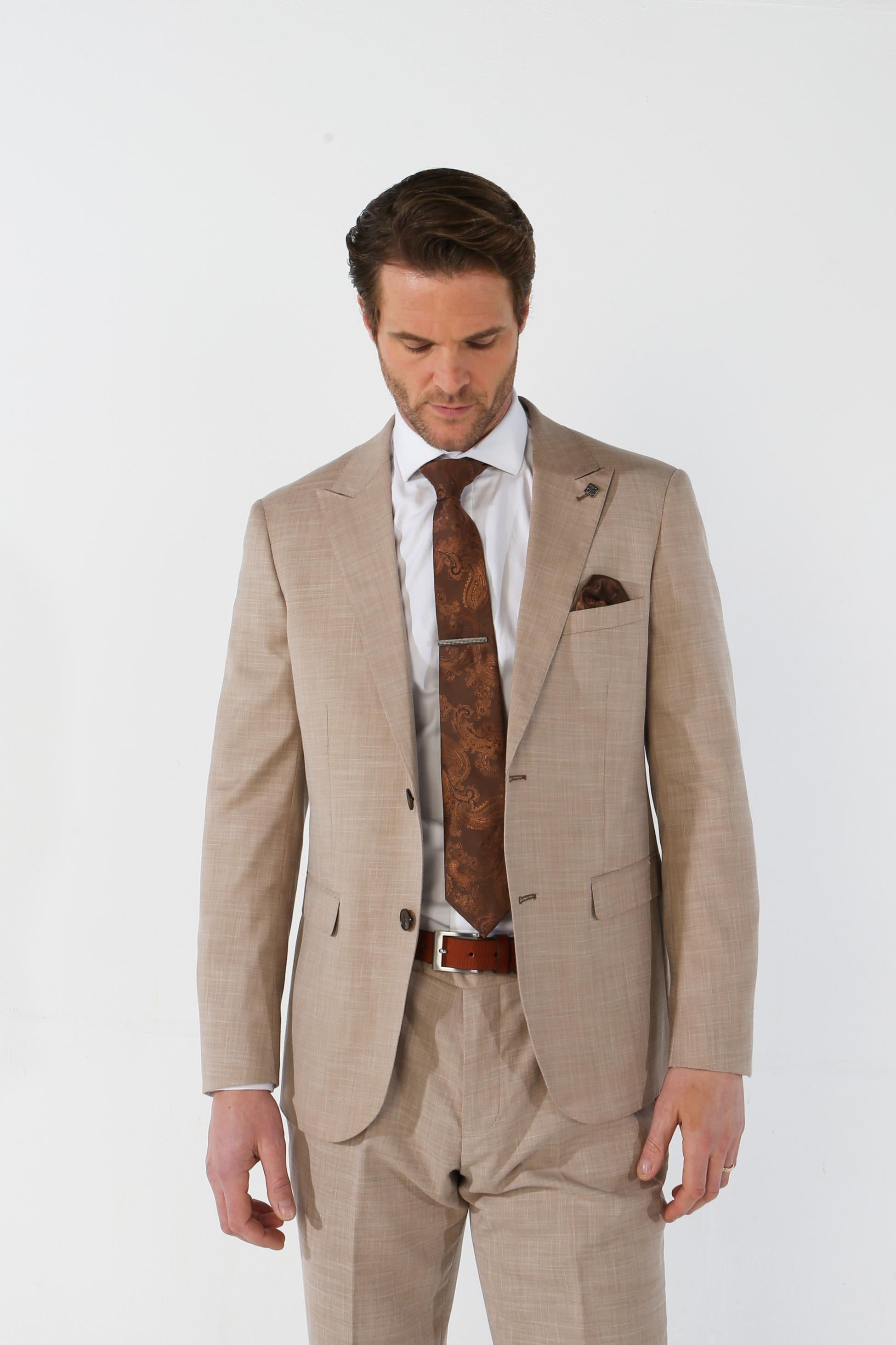 Mens Beige Tailored Fit Suit Jacket KURT