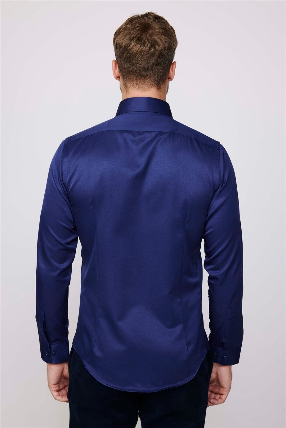 Mens Dimi Dotti Night Blue Cotton Blend Slim Fit Dress Shirt
