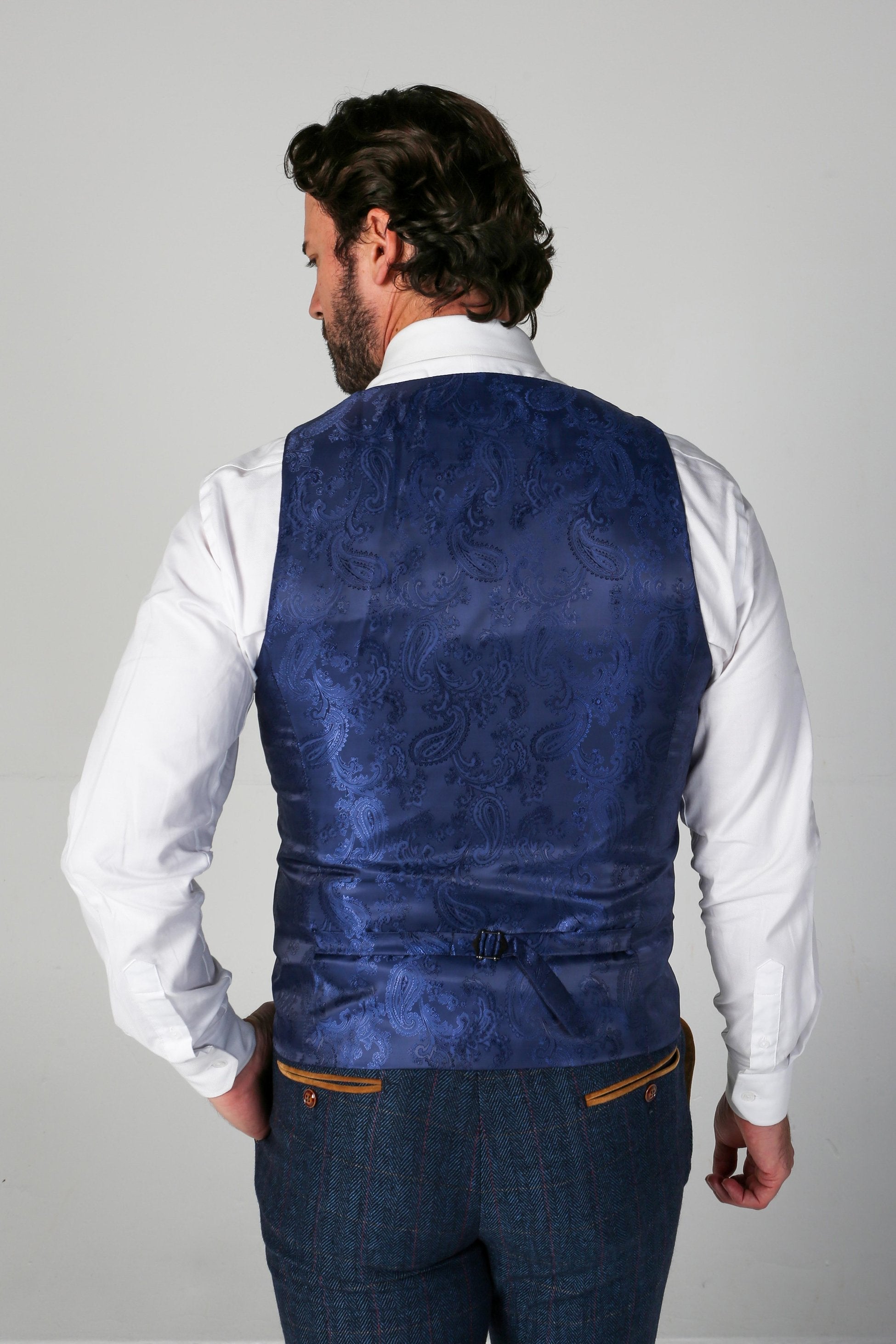 Men's Scott Navy Blue Herringbone Tweed Tailored Fit Suit