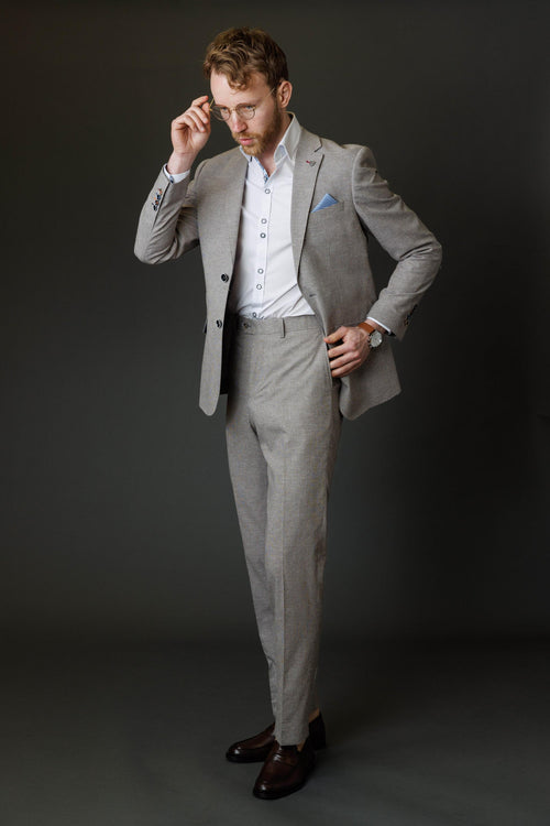 JUDE Light Grey Men's Self Patterned Slim Fit Suit