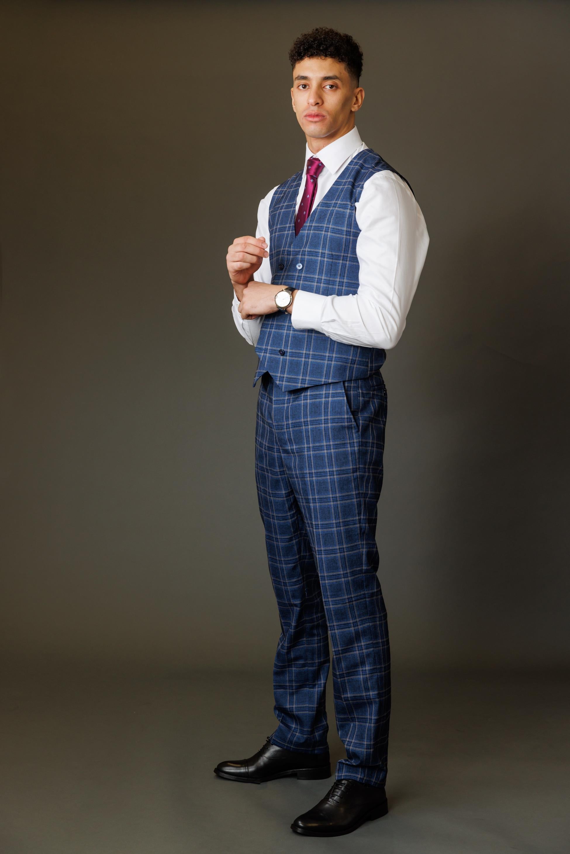 Men's Blake Midnight Navy Windowpane Check Slim Fit Suit