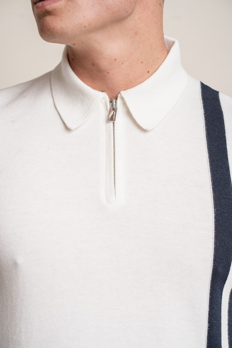Mens Ecru Cotton Polo Side Stripe Jumper DIABLO