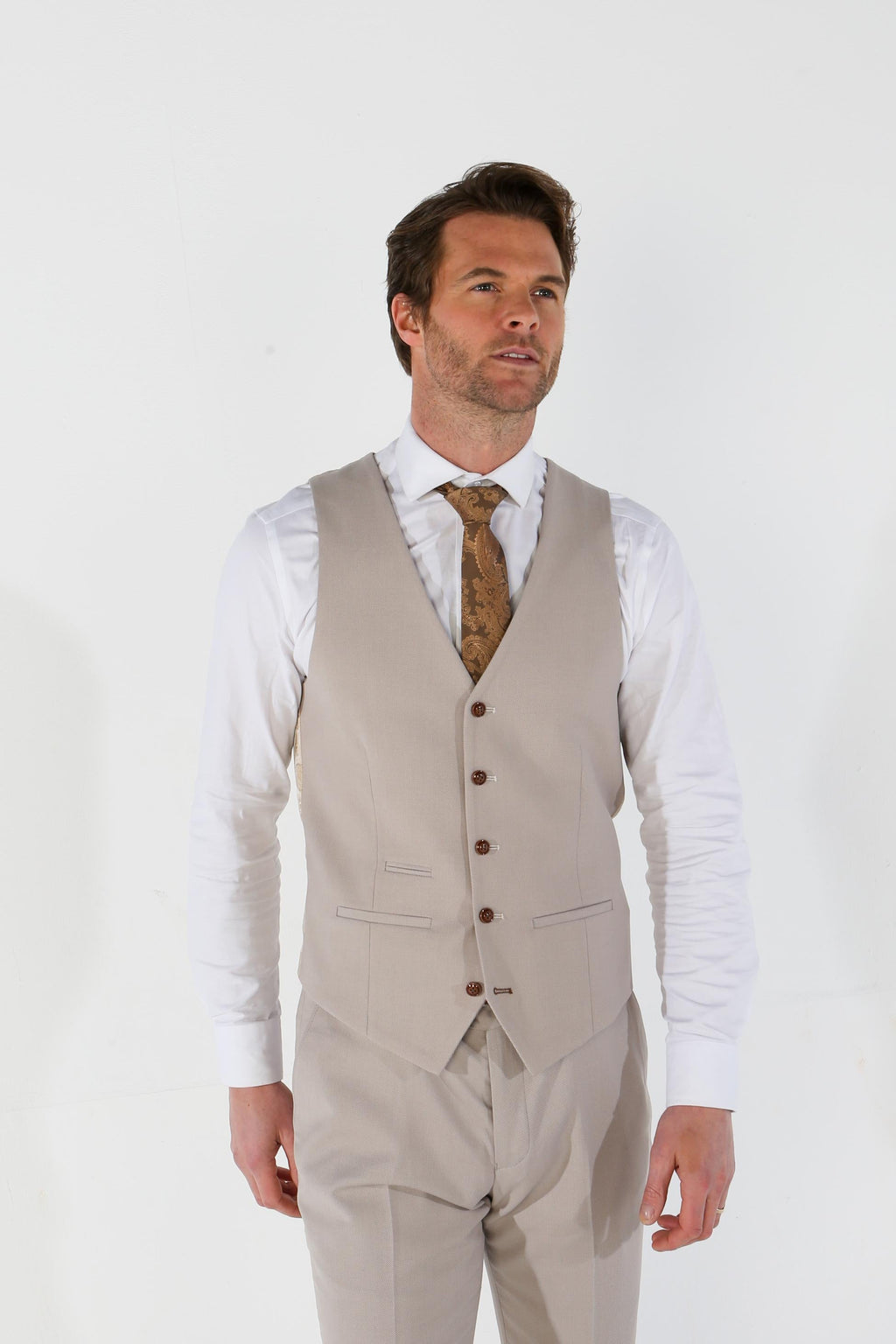 Mens Stone Tailored Fit Single Breasted Waistcoat MAYFAIR
