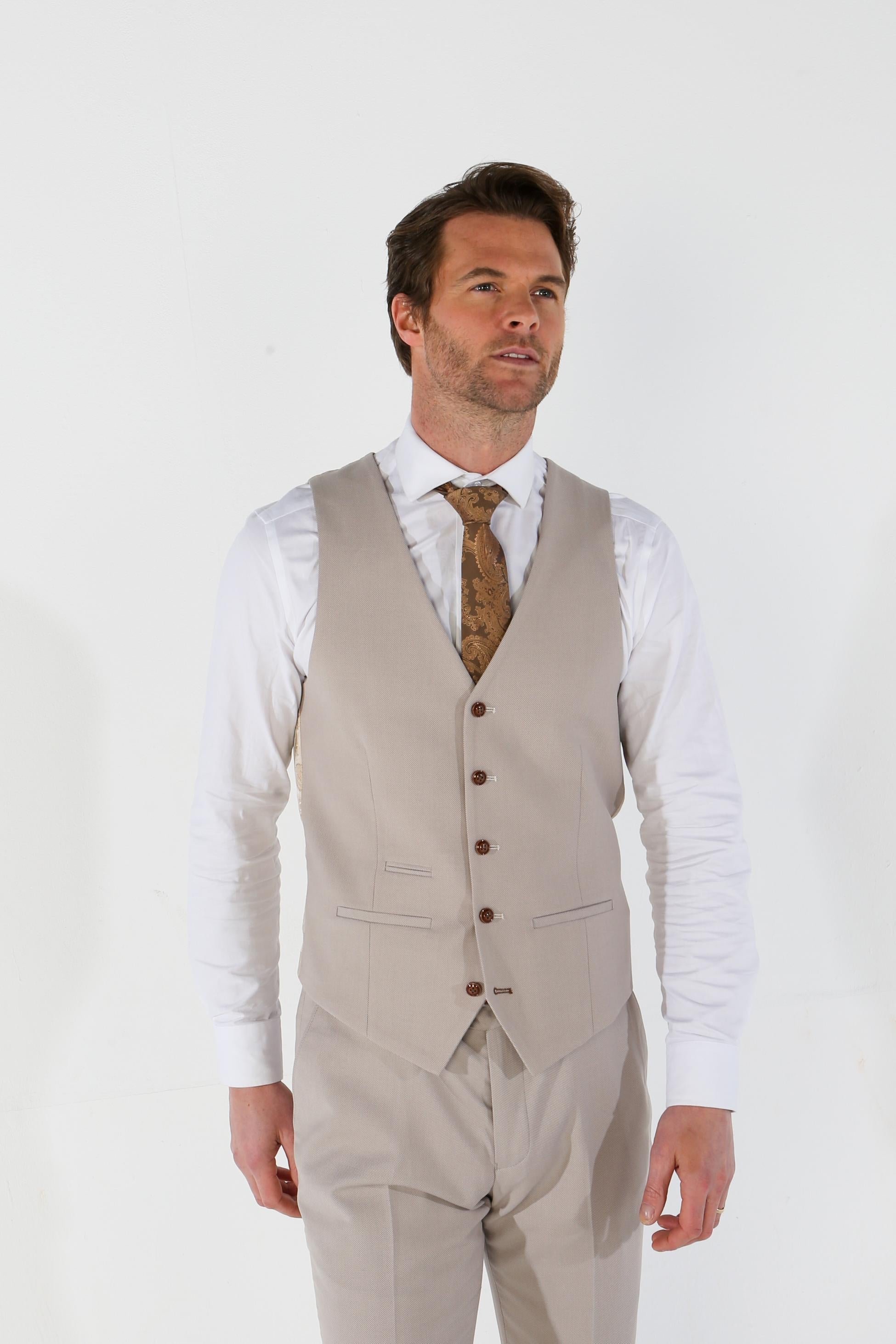 Mens Stone Tailored Fit Single Breasted Waistcoat MAYFAIR