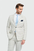 Men's Gabriel 2-Piece Pale Grey Windowpane Check Modern Suit