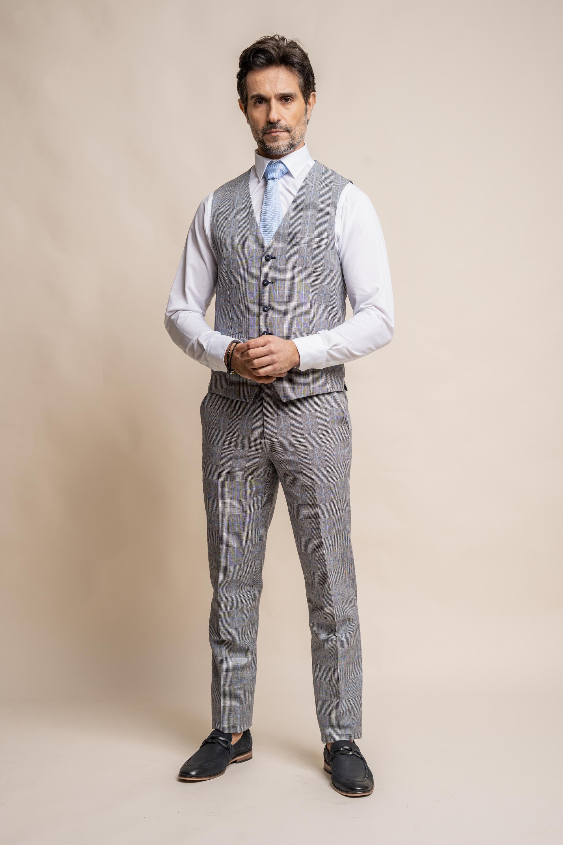 Mens Grey Check Slim Fit Waistcoat ARRIGA