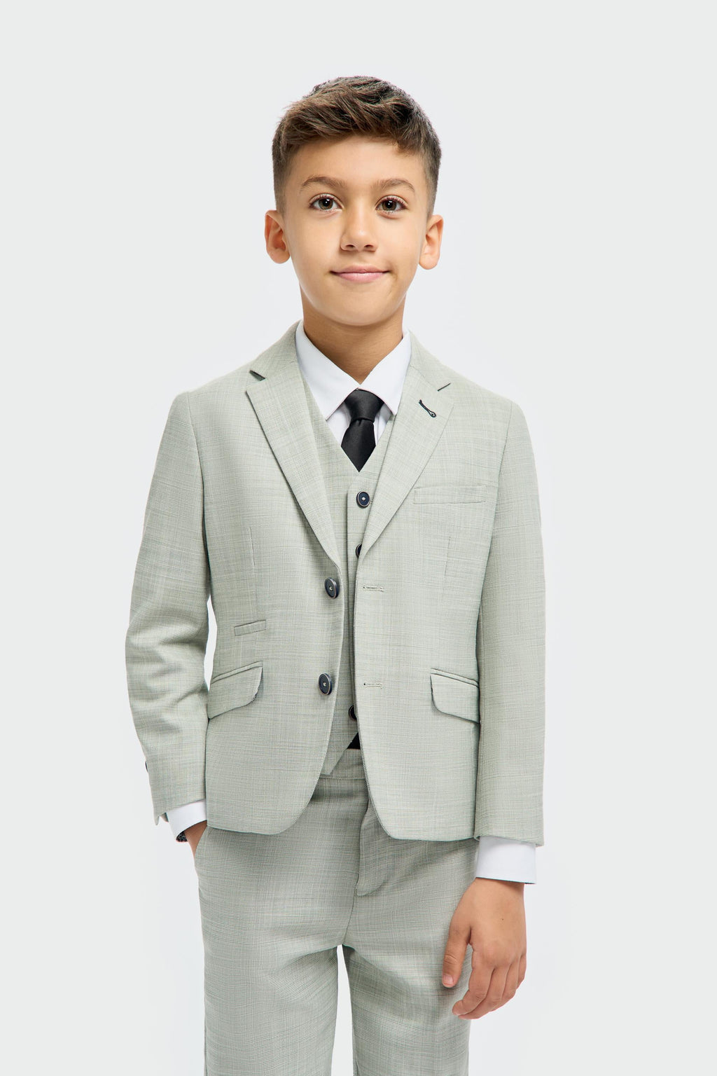 boys’ 3-piece textured suit in sage green slim fit