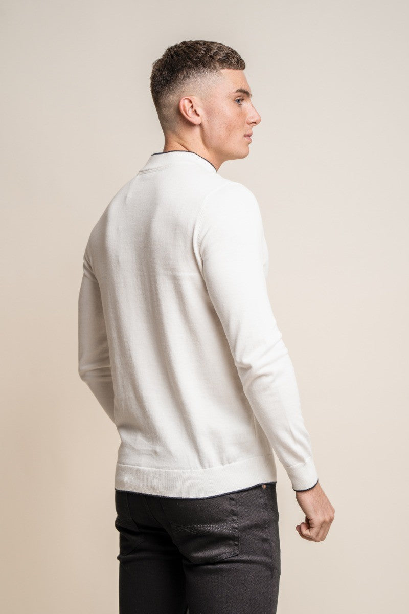 Mens Ecru Cotton Turtle Neck Jumper NEW RIO