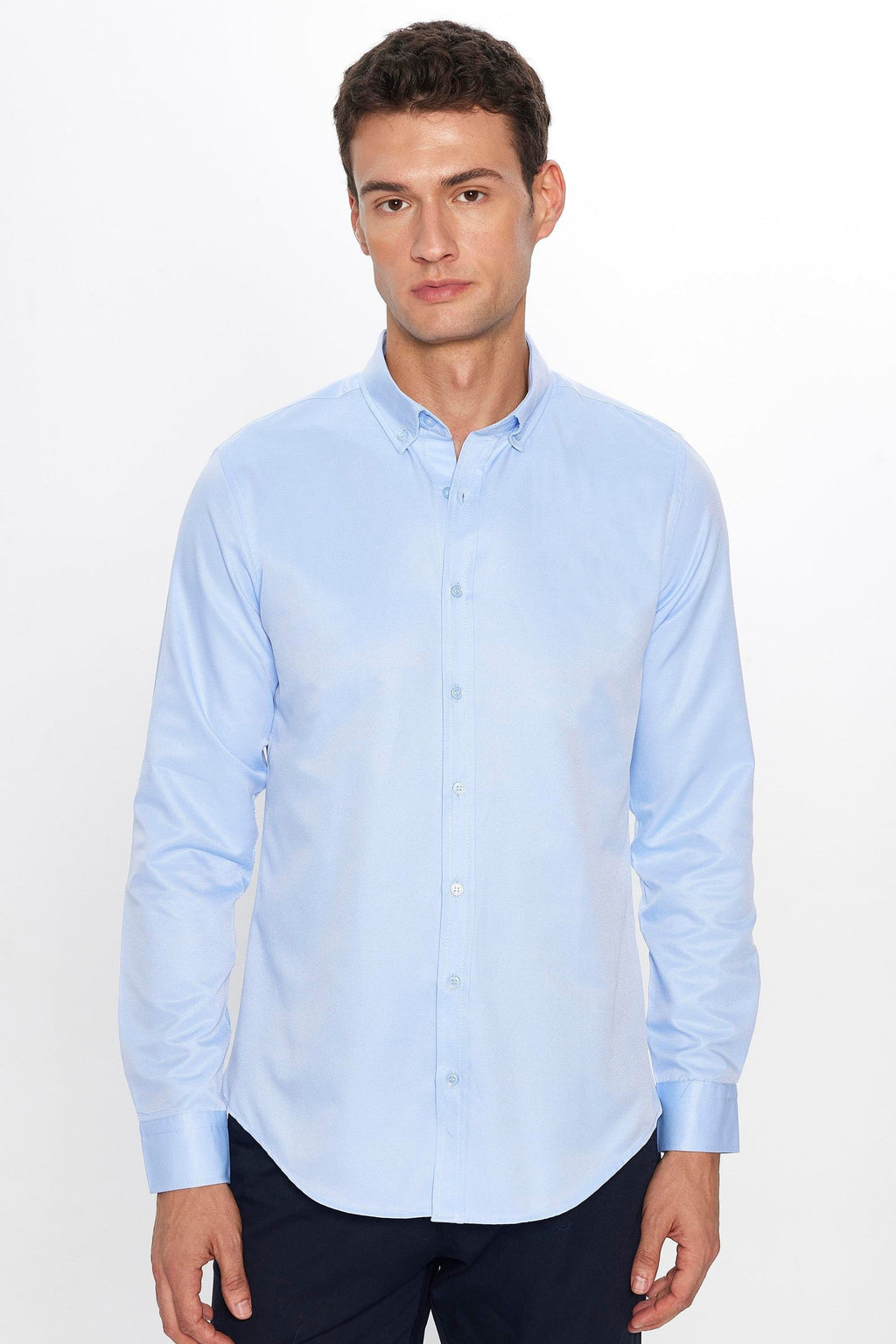 Mens Gabardin Light Blue Slim Fit Cotton Oxford Button Down Shirt