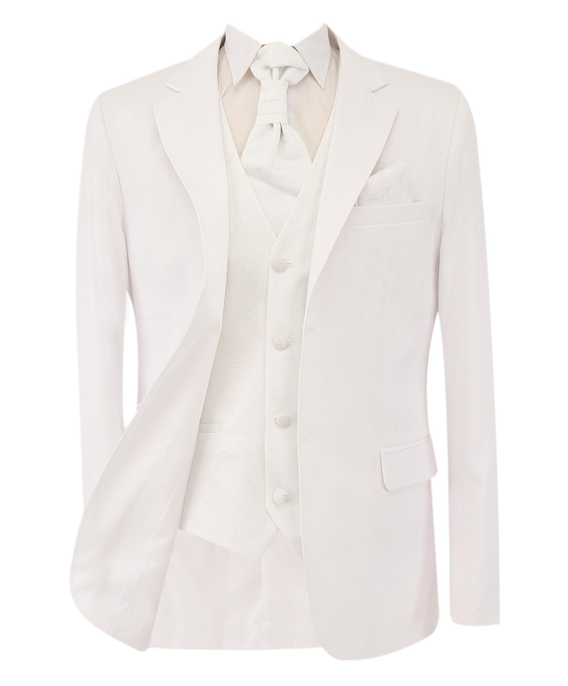 White blazer with a white shirt and tie on a white background