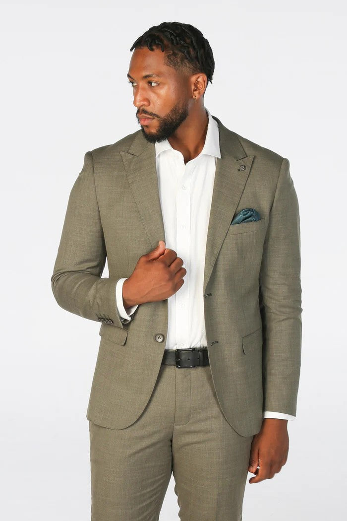 Men's tailored fit plaid sage green suit, 2-piece set