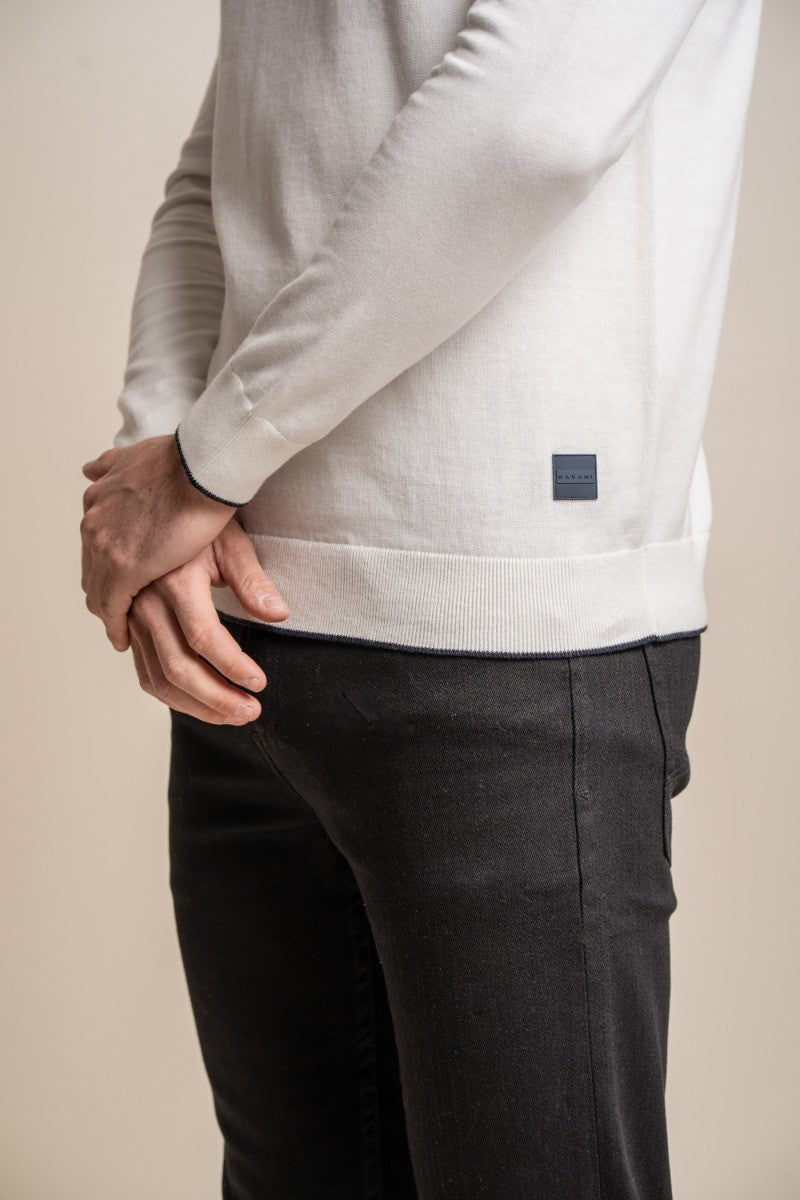 Mens Ecru Cotton Turtle Neck Jumper NEW RIO