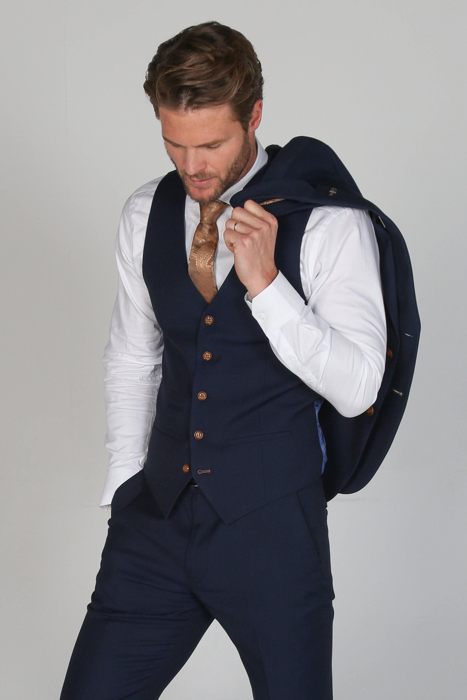 Mens navy tailored fit single breasted waistcoat Mayfair
