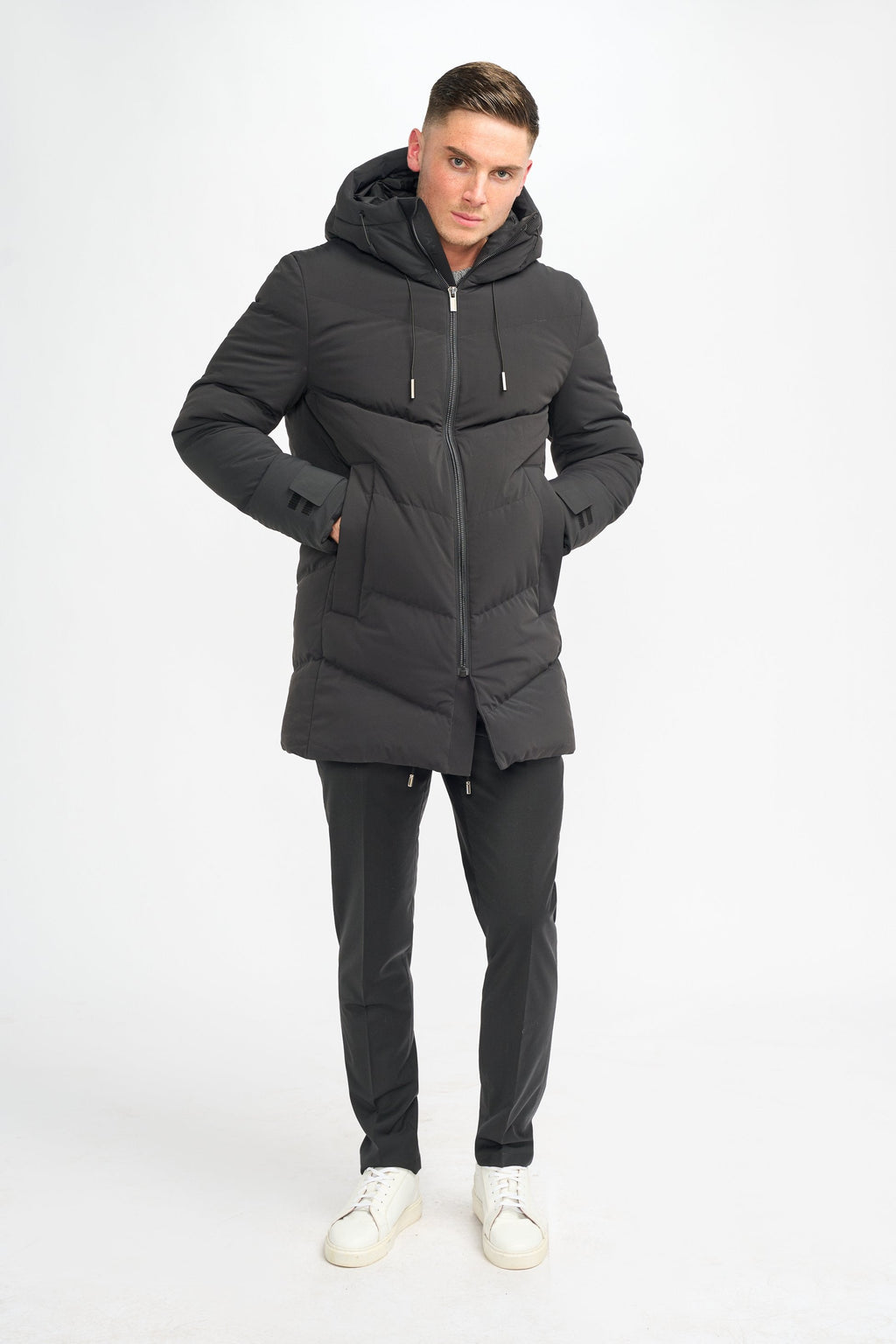 Men's black quilted puffer winter coat, FABINI.
