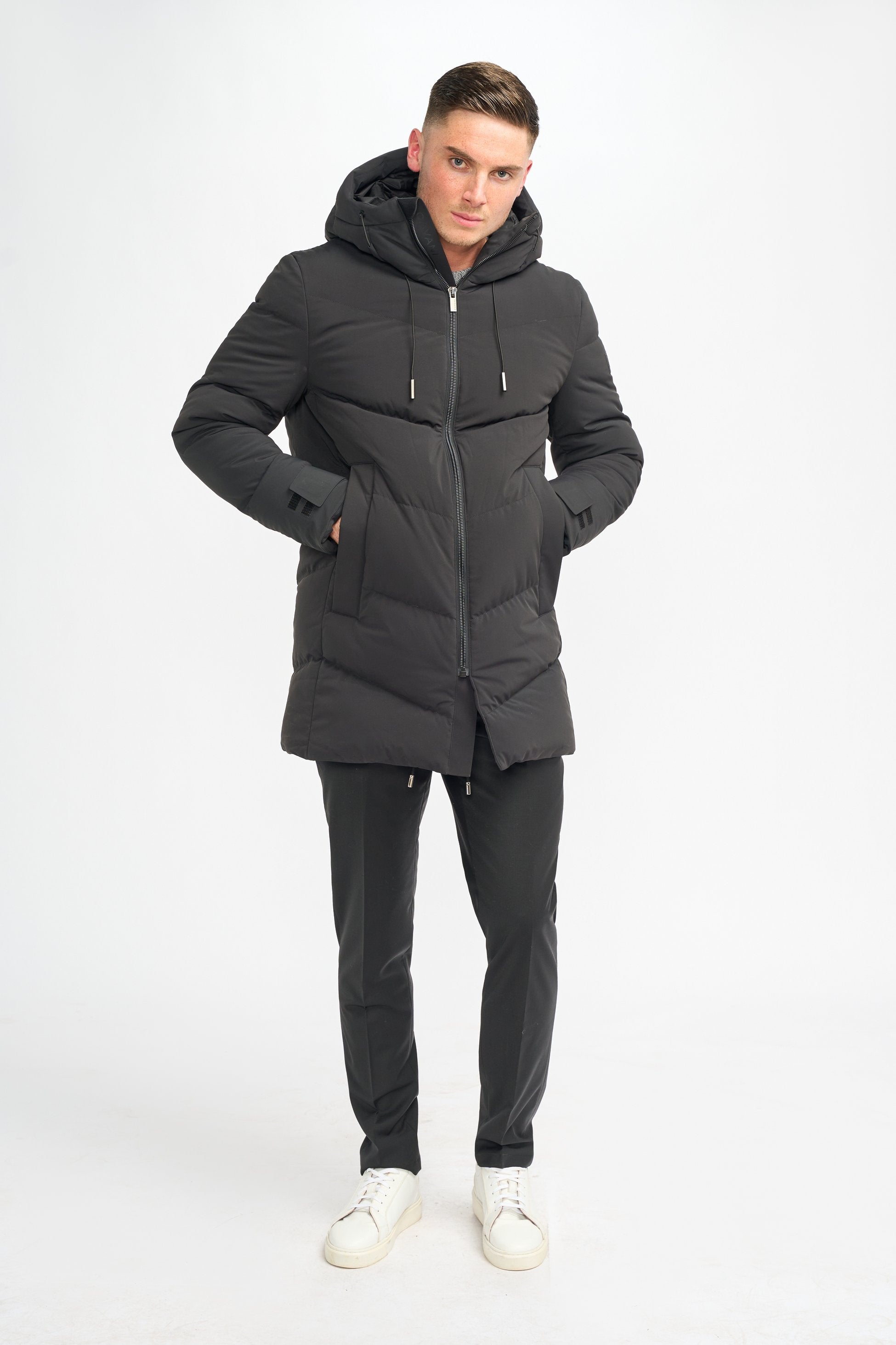 Men's black quilted puffer winter coat, FABINI.