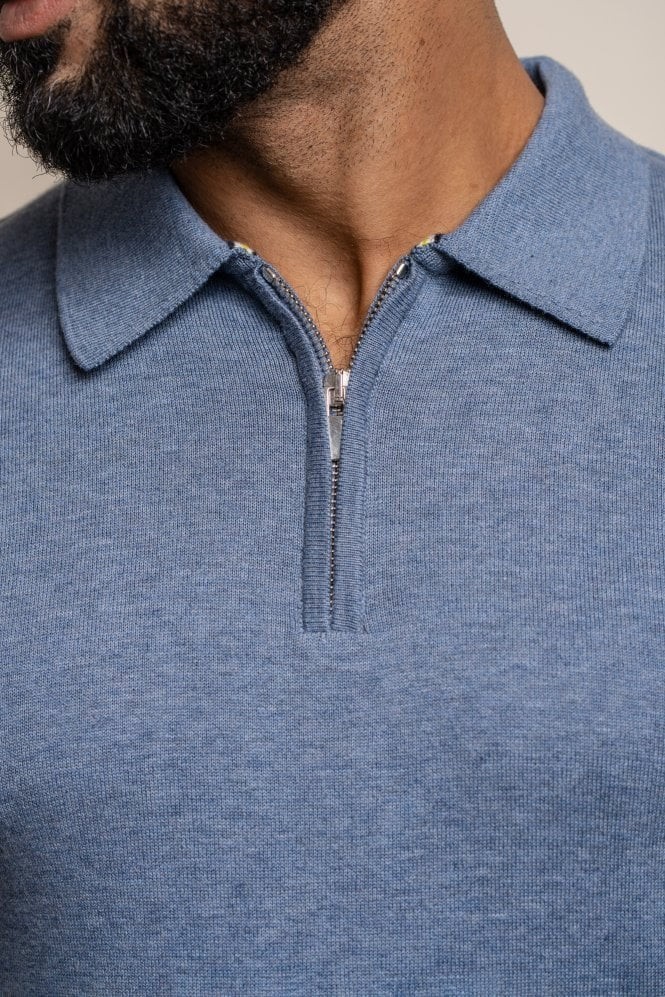 Mens Air Force Blue Short Sleeve Cotton Polo Shirt DINO