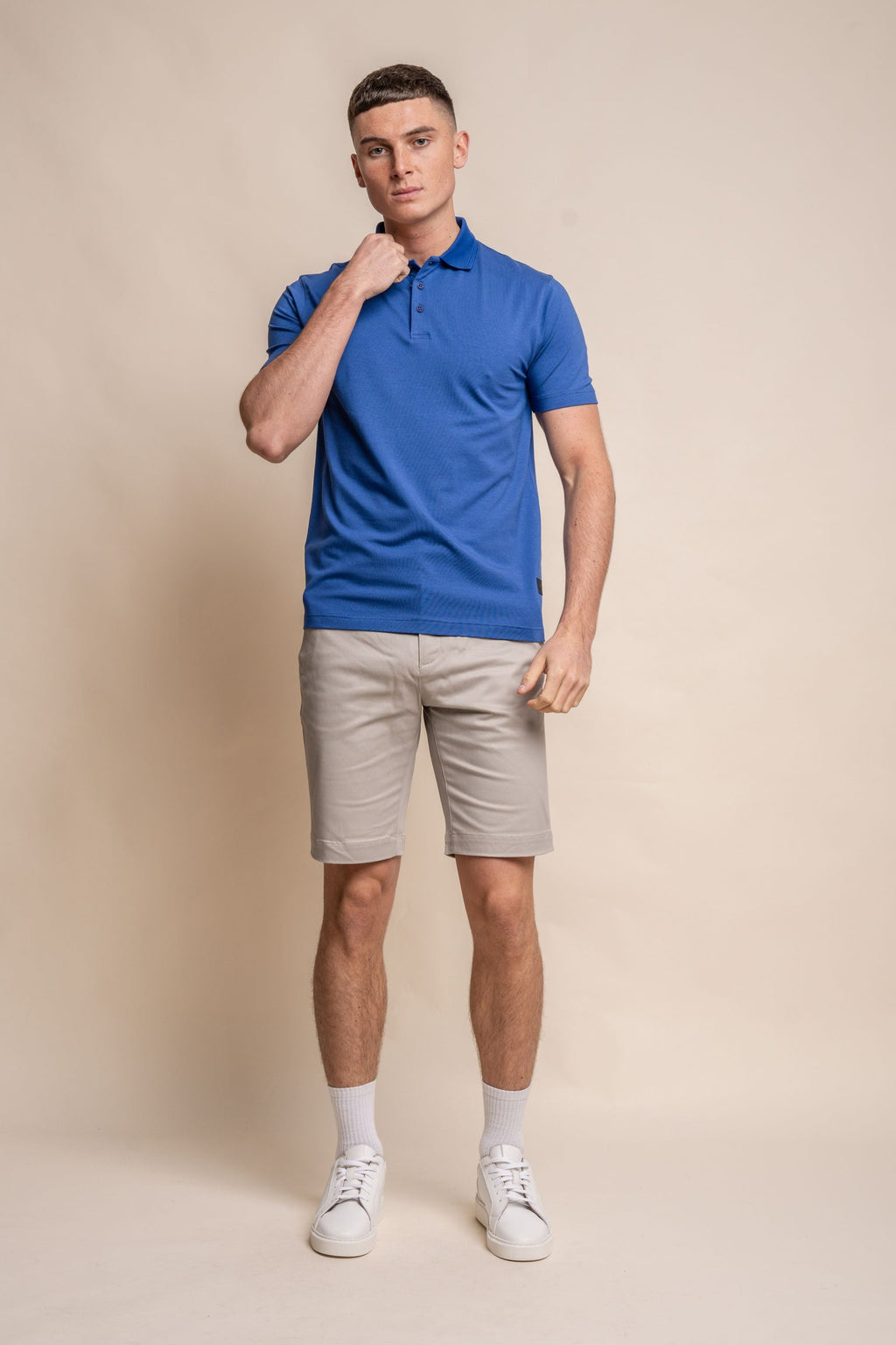 Mens Electric Blue Slim Fit Cotton Short Sleeve Polo T Shirt KELSEY