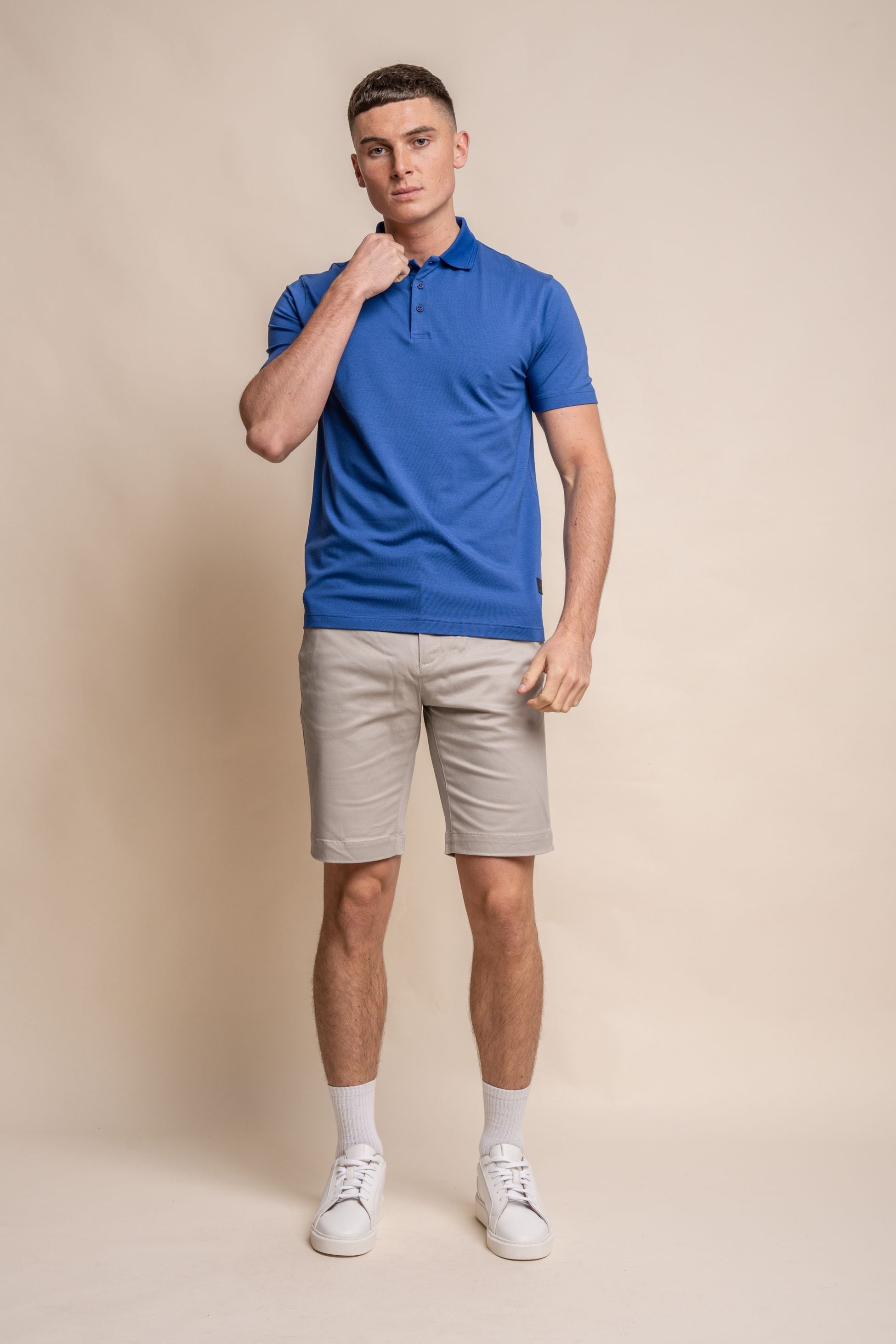 Mens Electric Blue Slim Fit Cotton Short Sleeve Polo T Shirt KELSEY