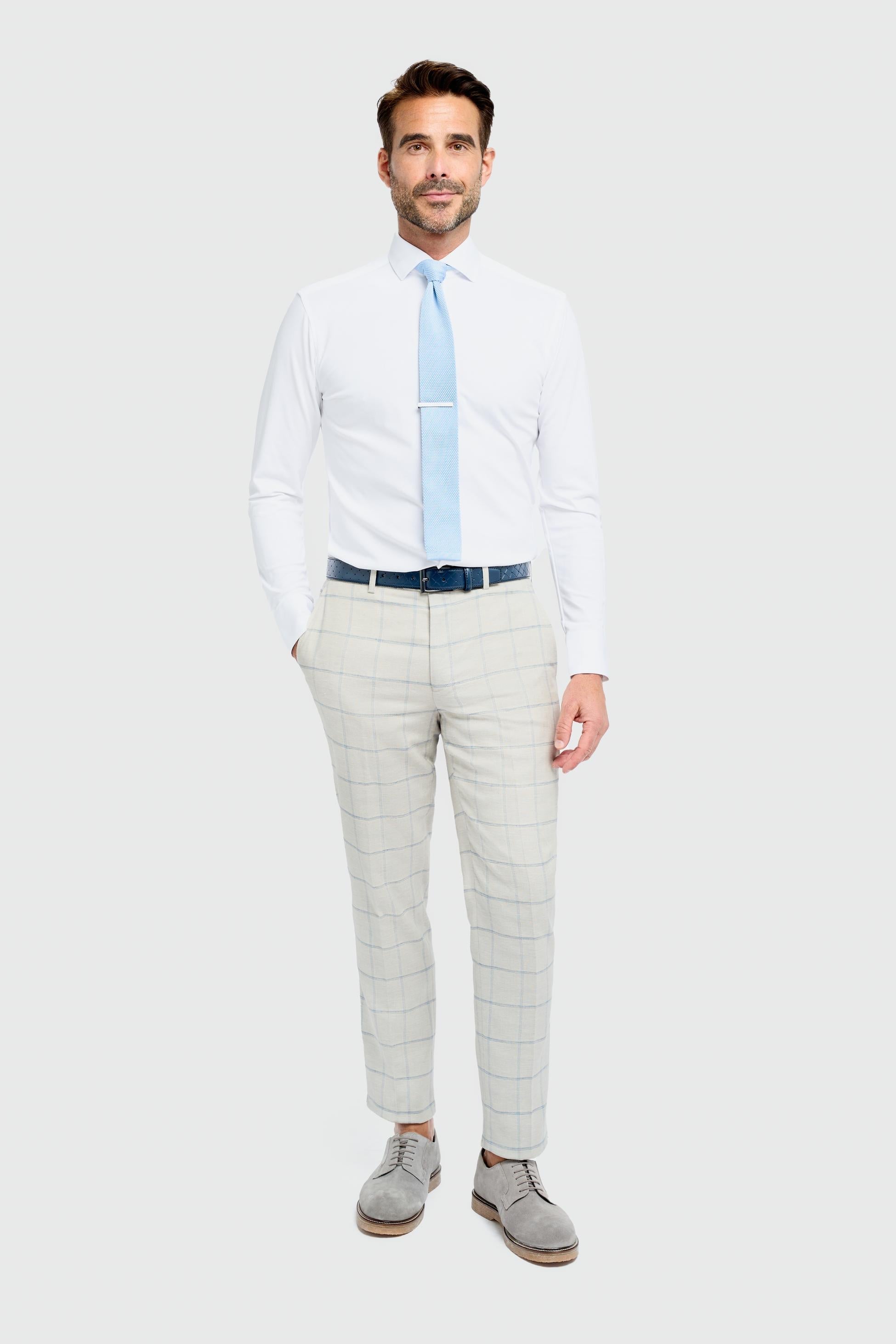 Men's Gabriel 2-Piece Pale Grey Windowpane Check Modern Suit
