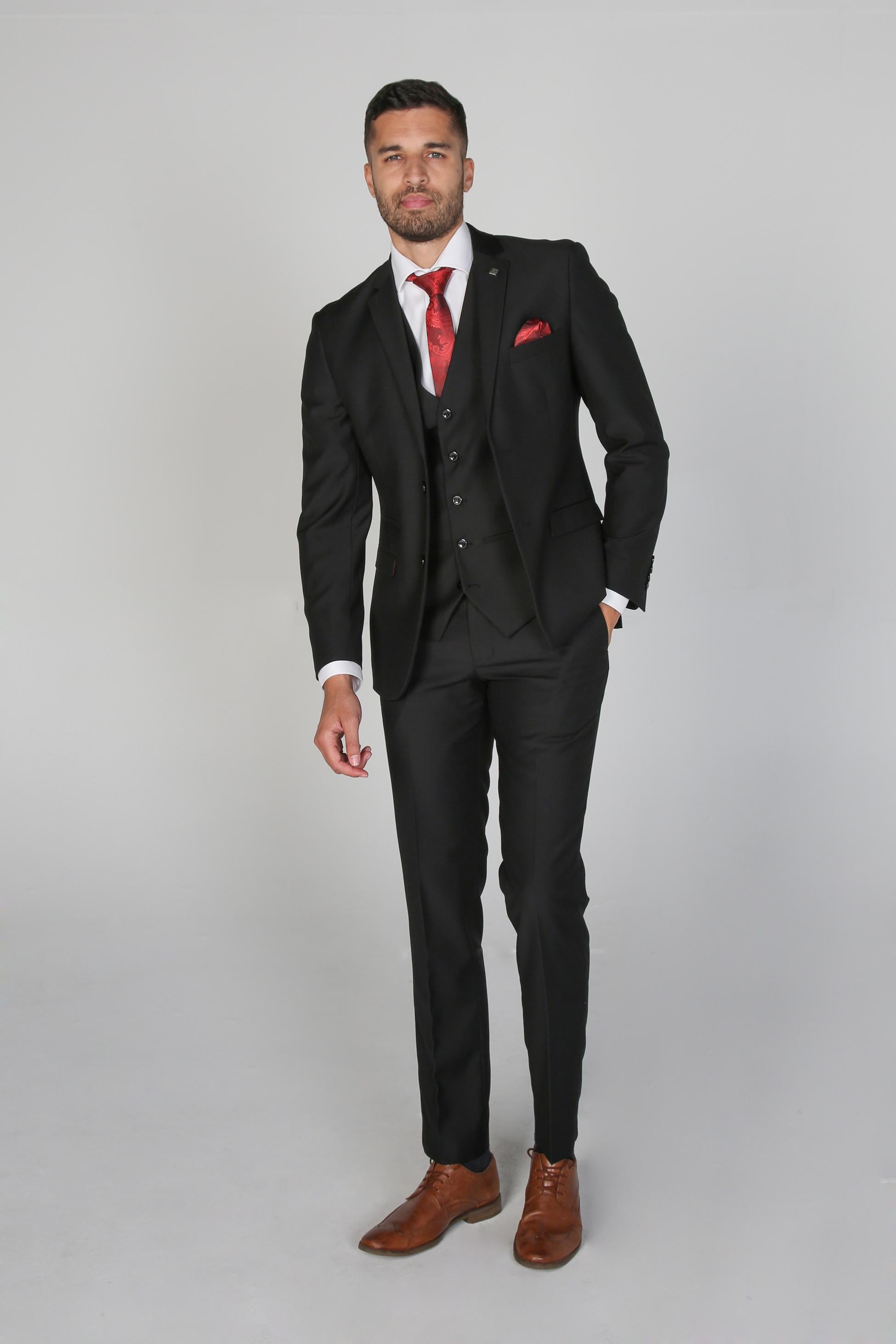 PARKER Men’s Tailored Fit Black Suit