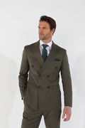 Men's tailored fit plaid double-breasted sage green suit