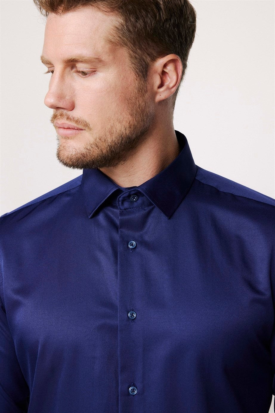 Mens Dimi Dotti Night Blue Cotton Blend Slim Fit Dress Shirt