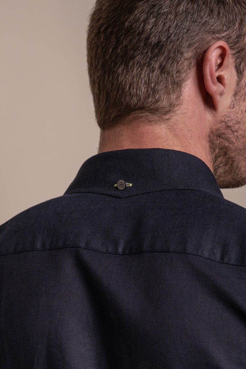 Mens Jordi Navy Blue Linen Long Sleeve Shirt