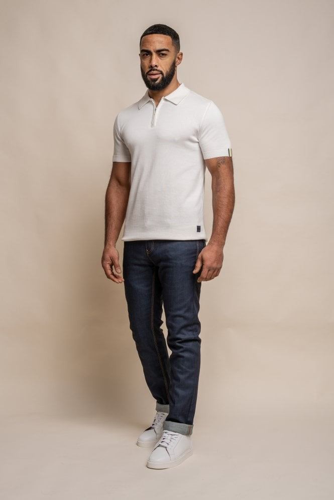 Mens Ecru Short Sleeve Cotton Polo Shirt DINO