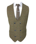 Mens brown tweed check double breasted waistcoat Ascari