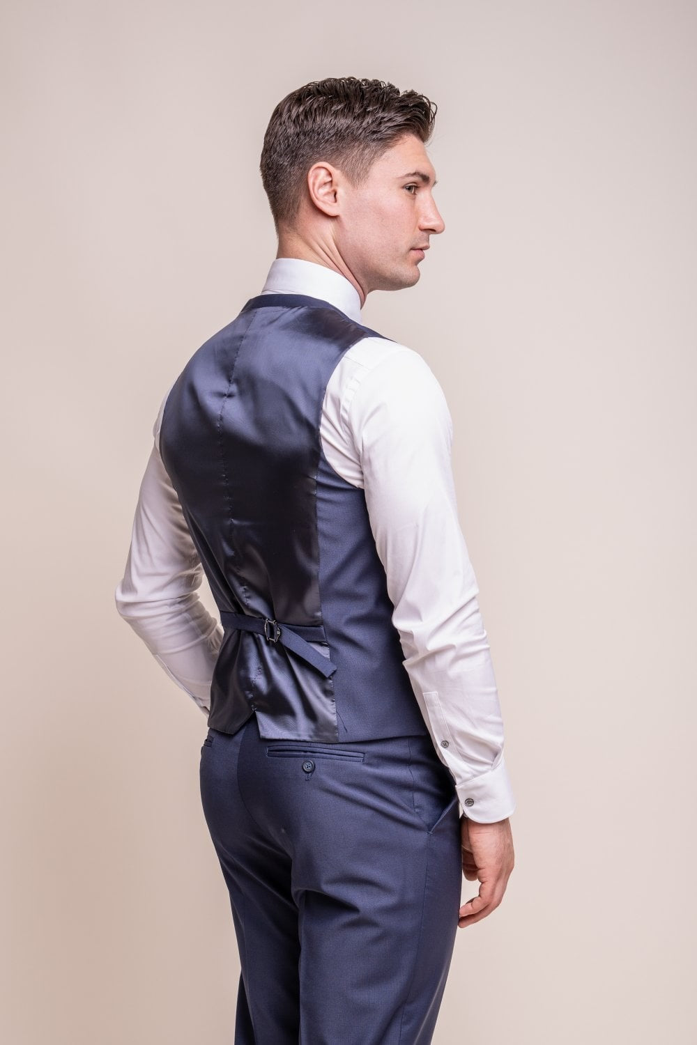 Mens Navy Wool Blend Slim Fit Waistcoat BOND