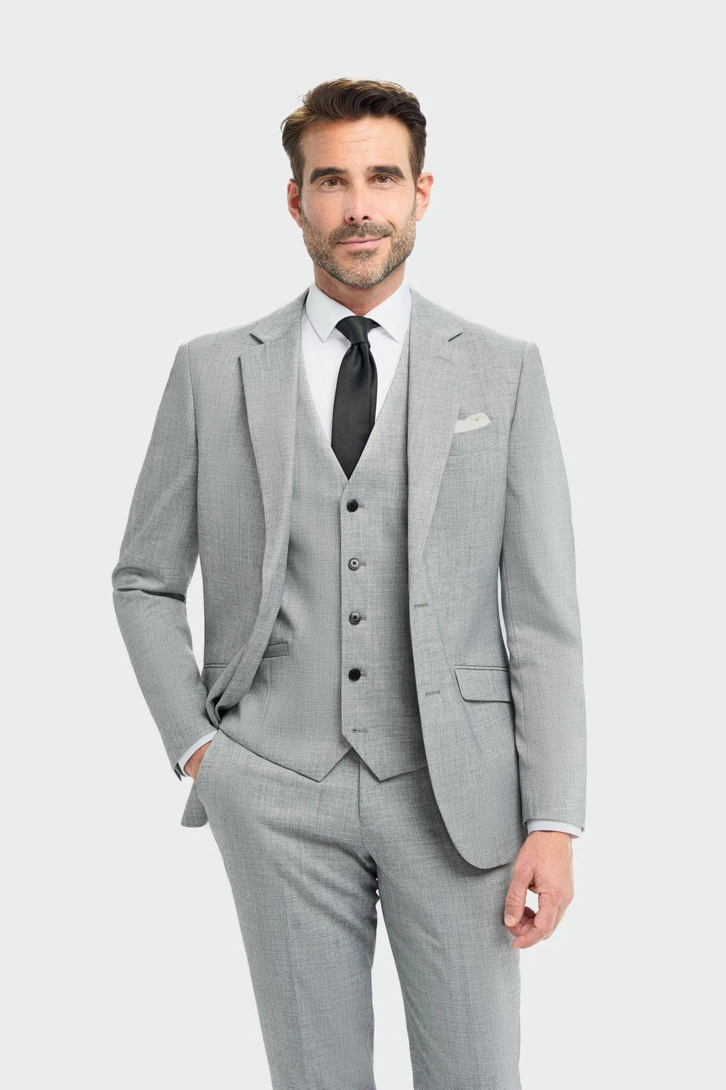 men’s solid grey tailored fit formal suits