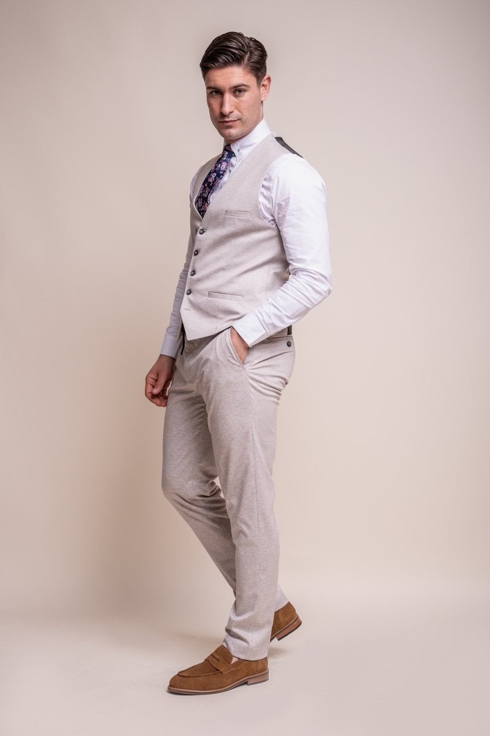 Mens Beige Slim Fit Formal Waistcoat VALENCIA