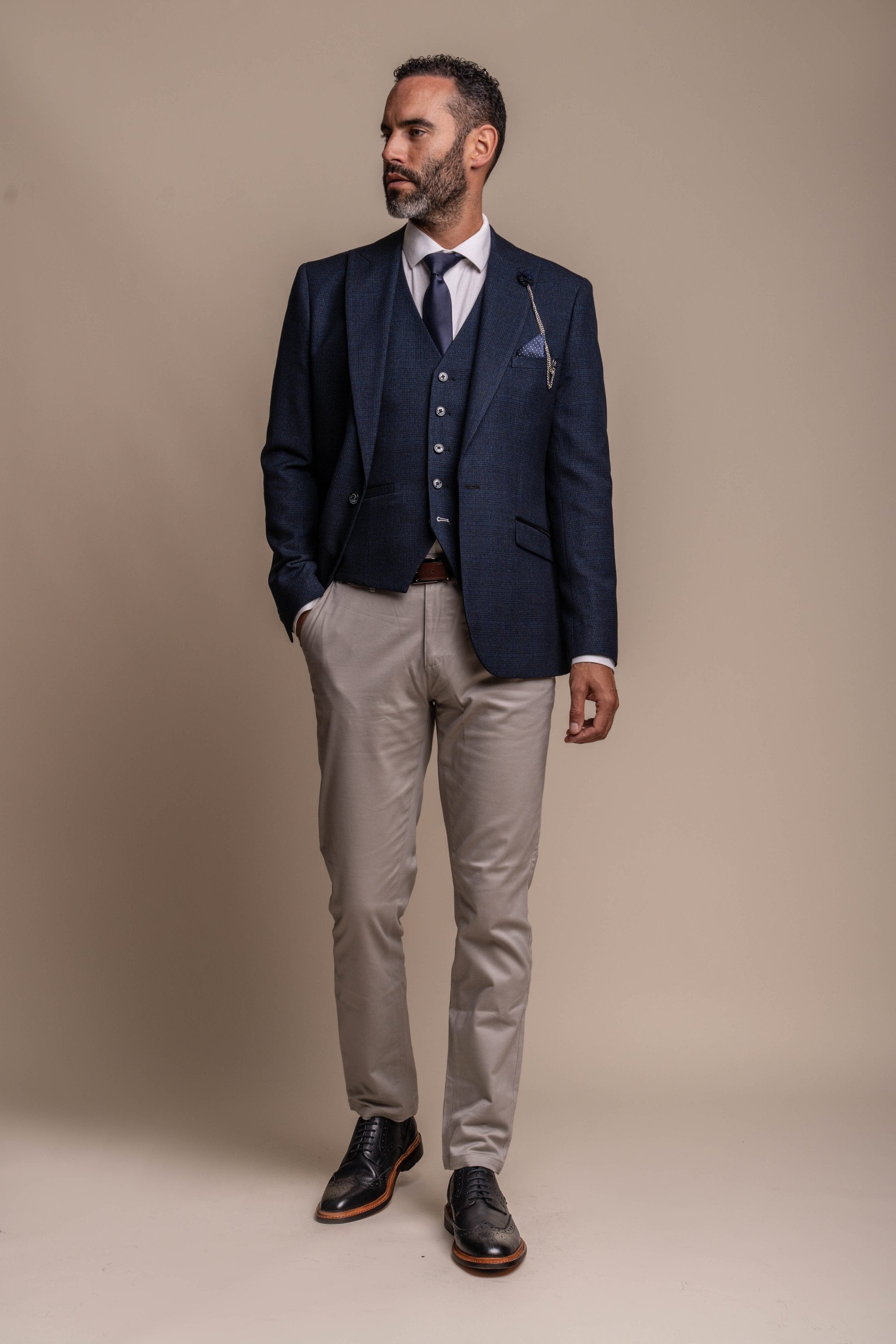 Men's Caridi Tweed Check Blazer with Beige Chino Combination Set