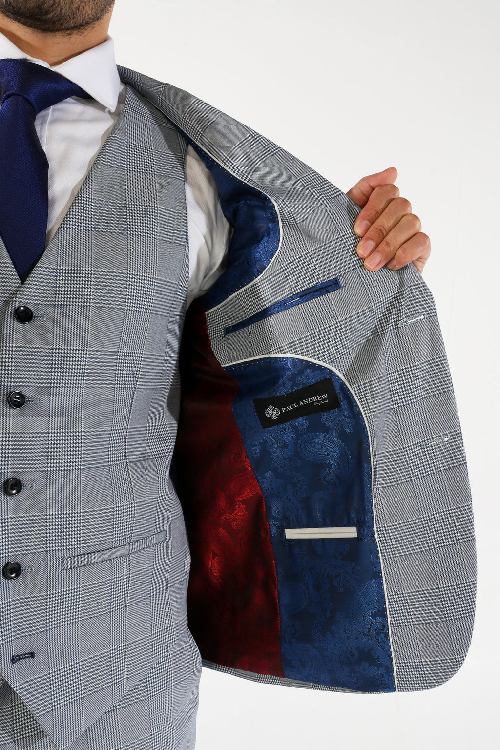Men's Glen Check Sky Blue Suit Jacket - MARK - Blue