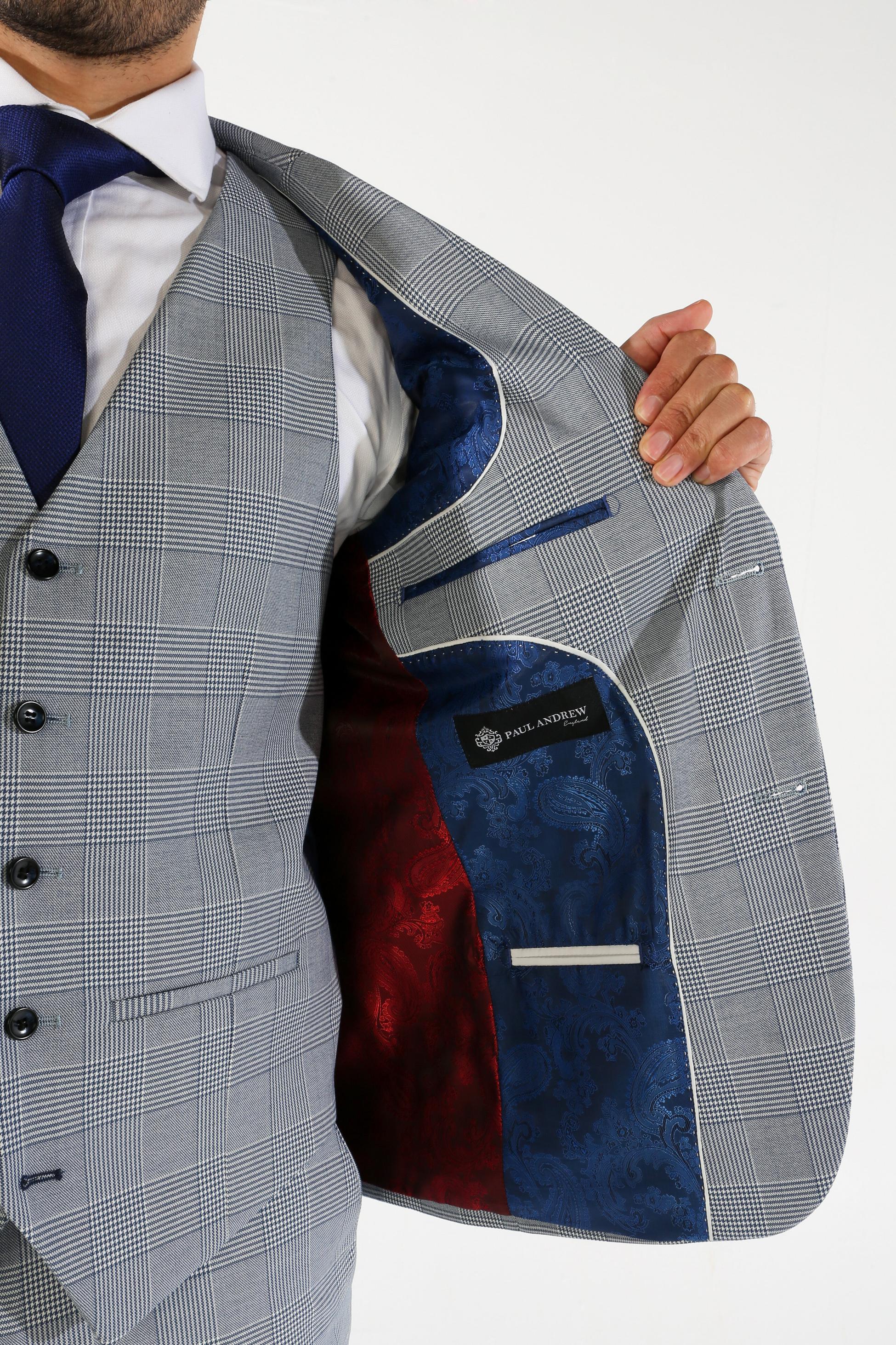 Men's Glen Check Sky Blue Suit Jacket - MARK - Blue